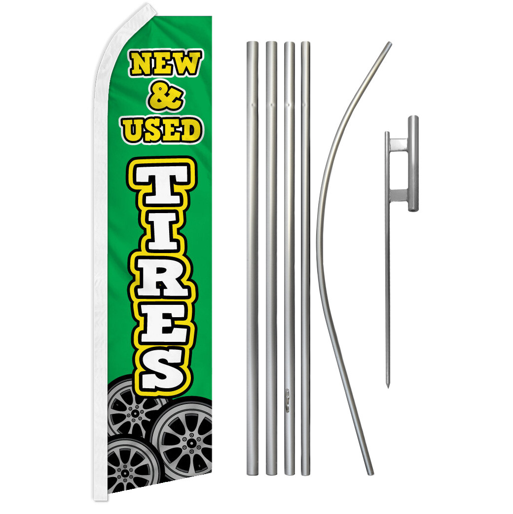 New & Used Tires Advertising Swooper Feather Flutter Flag Pole Kit Tire Sale