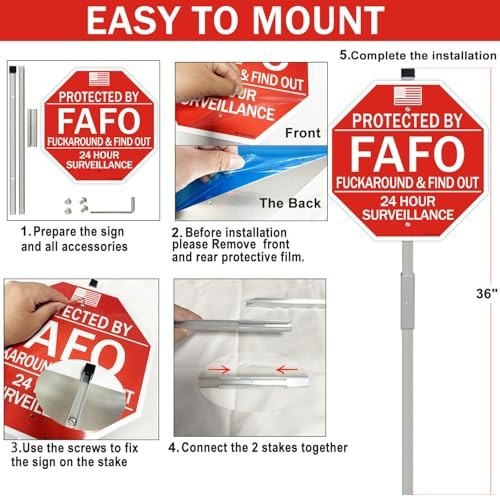 2 Pack Reflective Home Security Signs with 36″ Metal Stakes – Waterproof, UV Pro