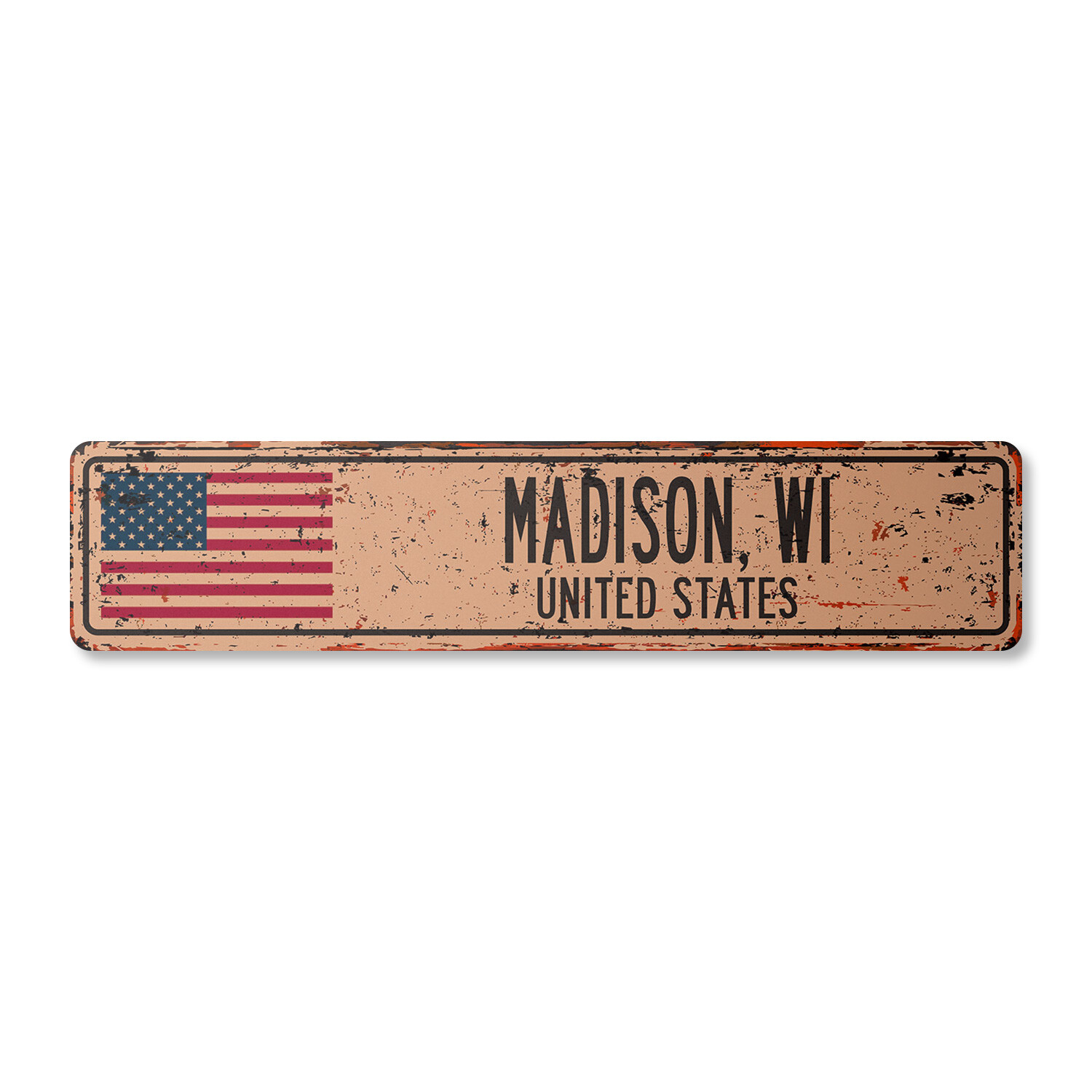 MADISON WI UNITED STATES Vintage Street Sign American flag city country rustic