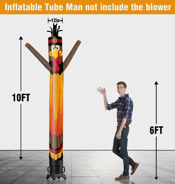 10 Foot Thanksgiving Inflatable Waving Tube Man (Blower Not Included). Holidays