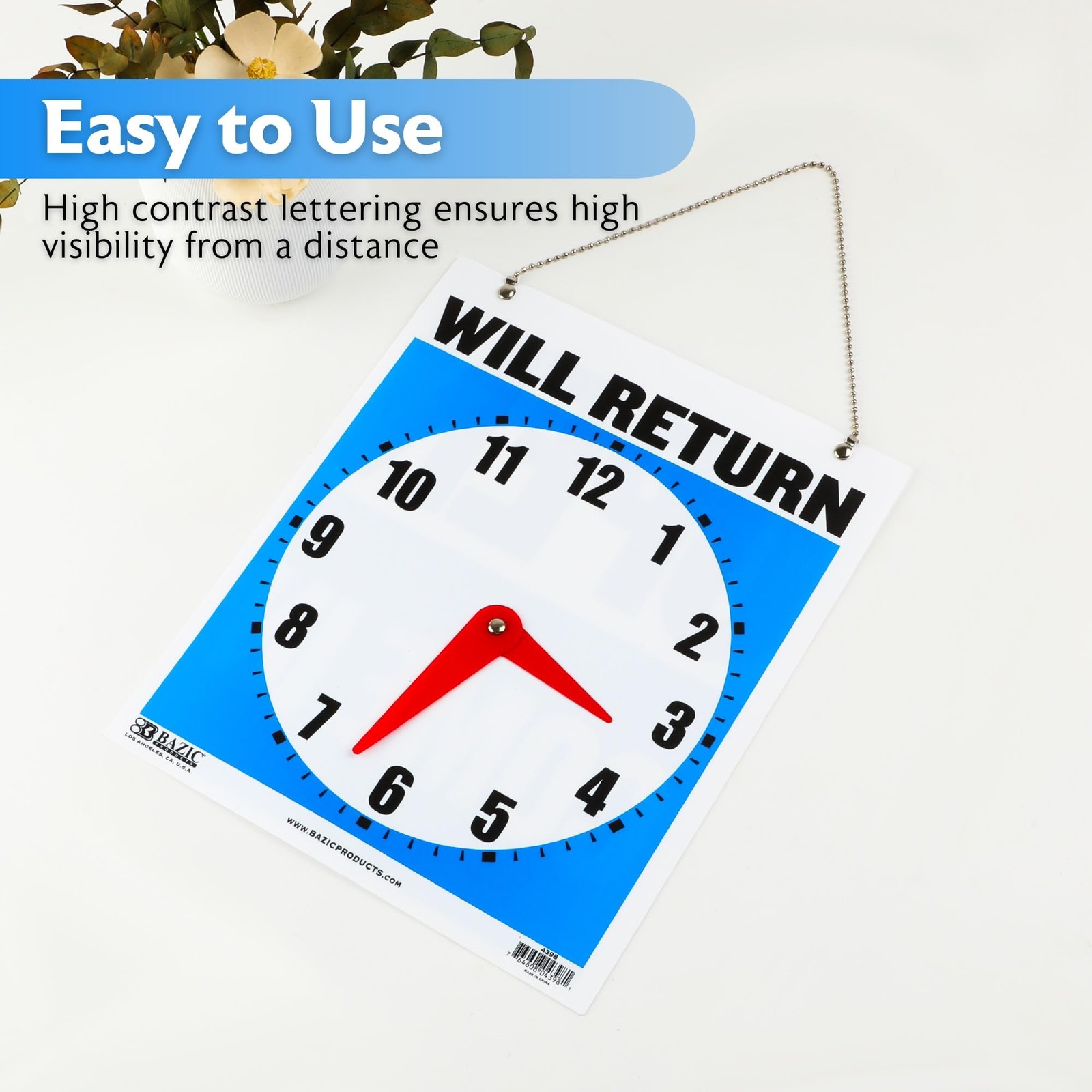 BAZIC Products 7.5in x 9in in Will RETURNin Clock 1-Pack, Return/Open