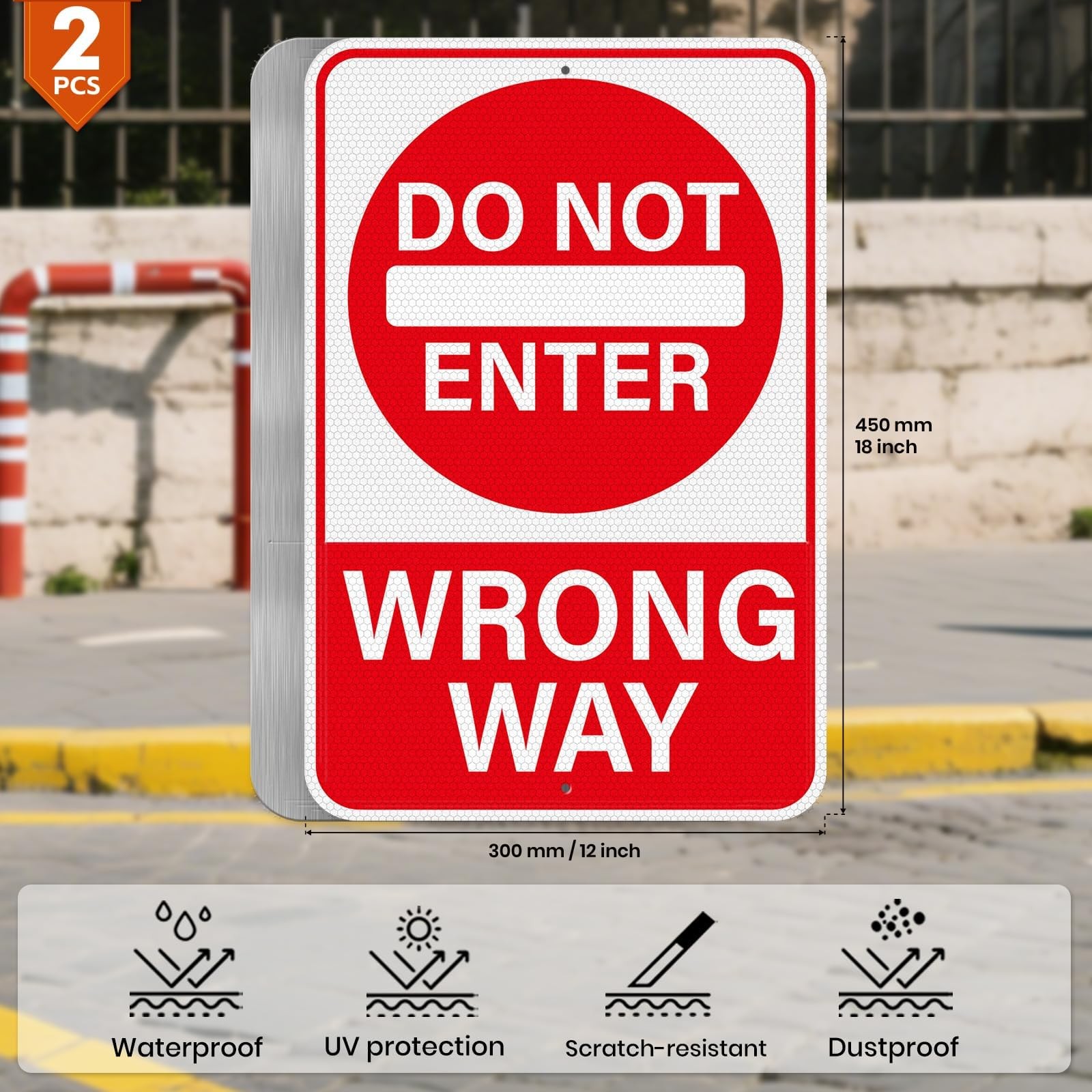 2 Pack Do Not Enter Wrong Way Sign 18 × 12 Inches Reflective Waterproof Fade …