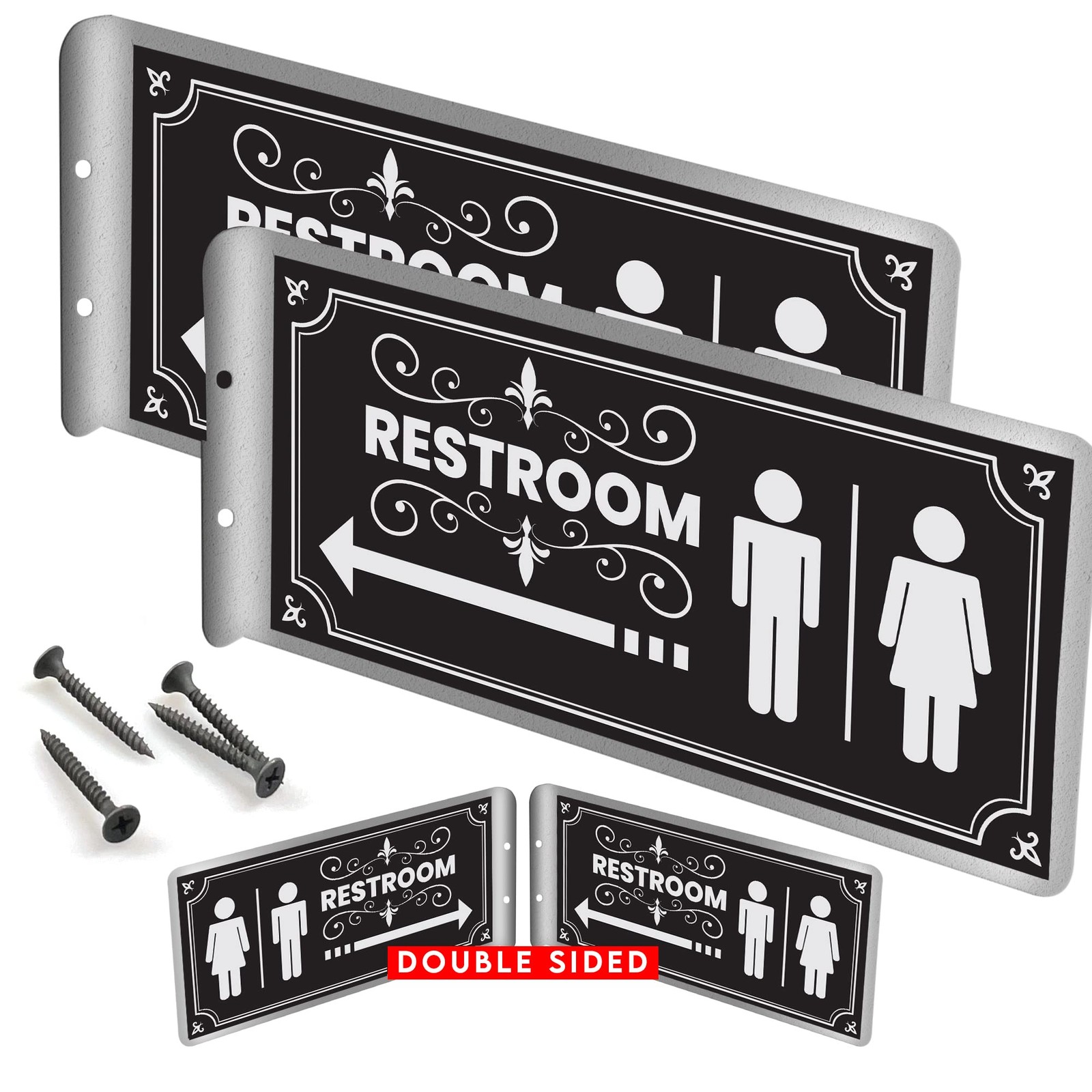 Double Sided Aluminum Metal Restroom Bathroom Signs 12×5.5 Inch 2 PCS