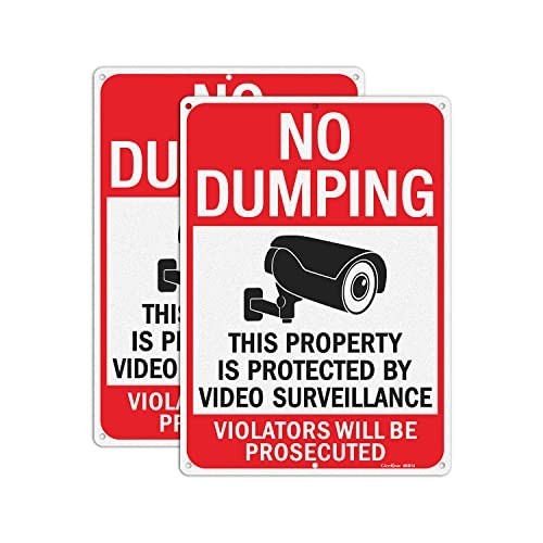 14×10 Inches No Dumping Signs Video Surveillance Reflective Aluminum 2 Pack