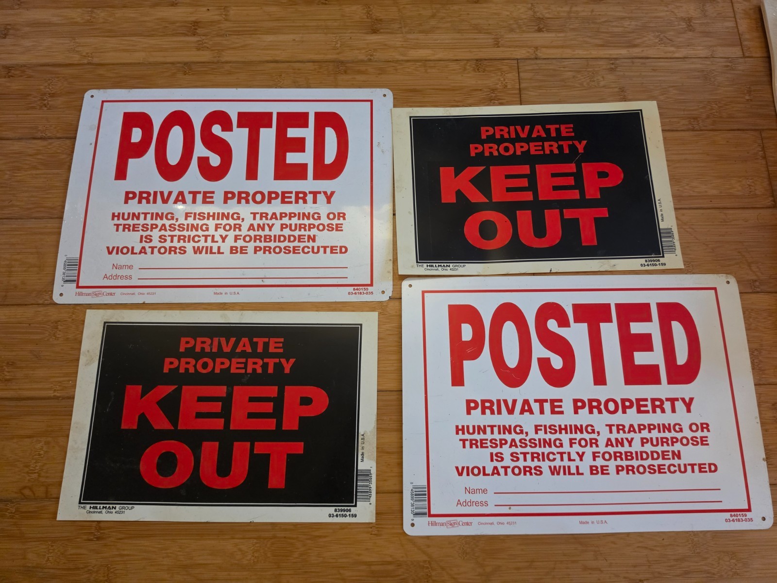 Vintage Keep Out Private Property Signs lot of 4 Metal Plastic