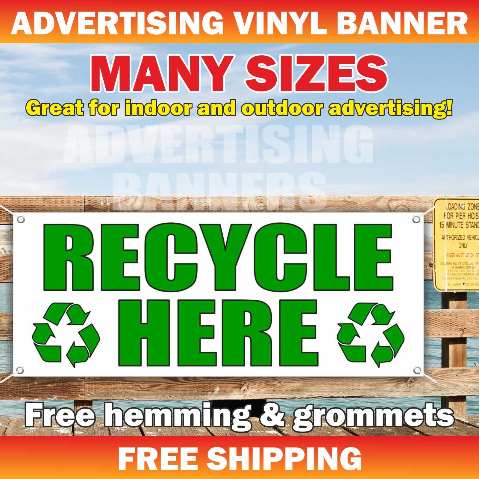RECYCLE HERE Advertising Banner Vinyl Mesh Sign drop off center battery service