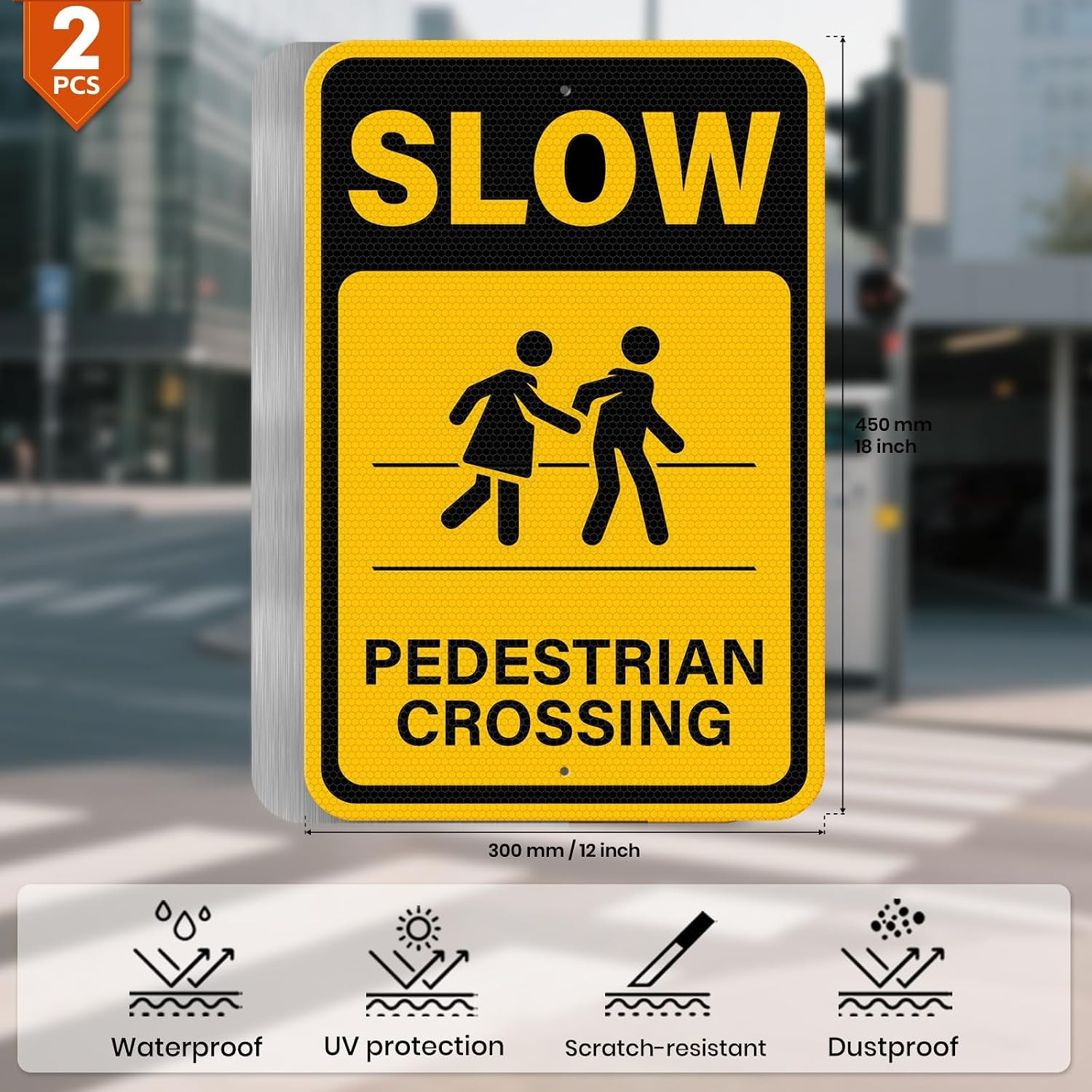 2 Pack Slow Pedestrian Crossing Sign 18 × 12 Inches High Reflective Waterproof A