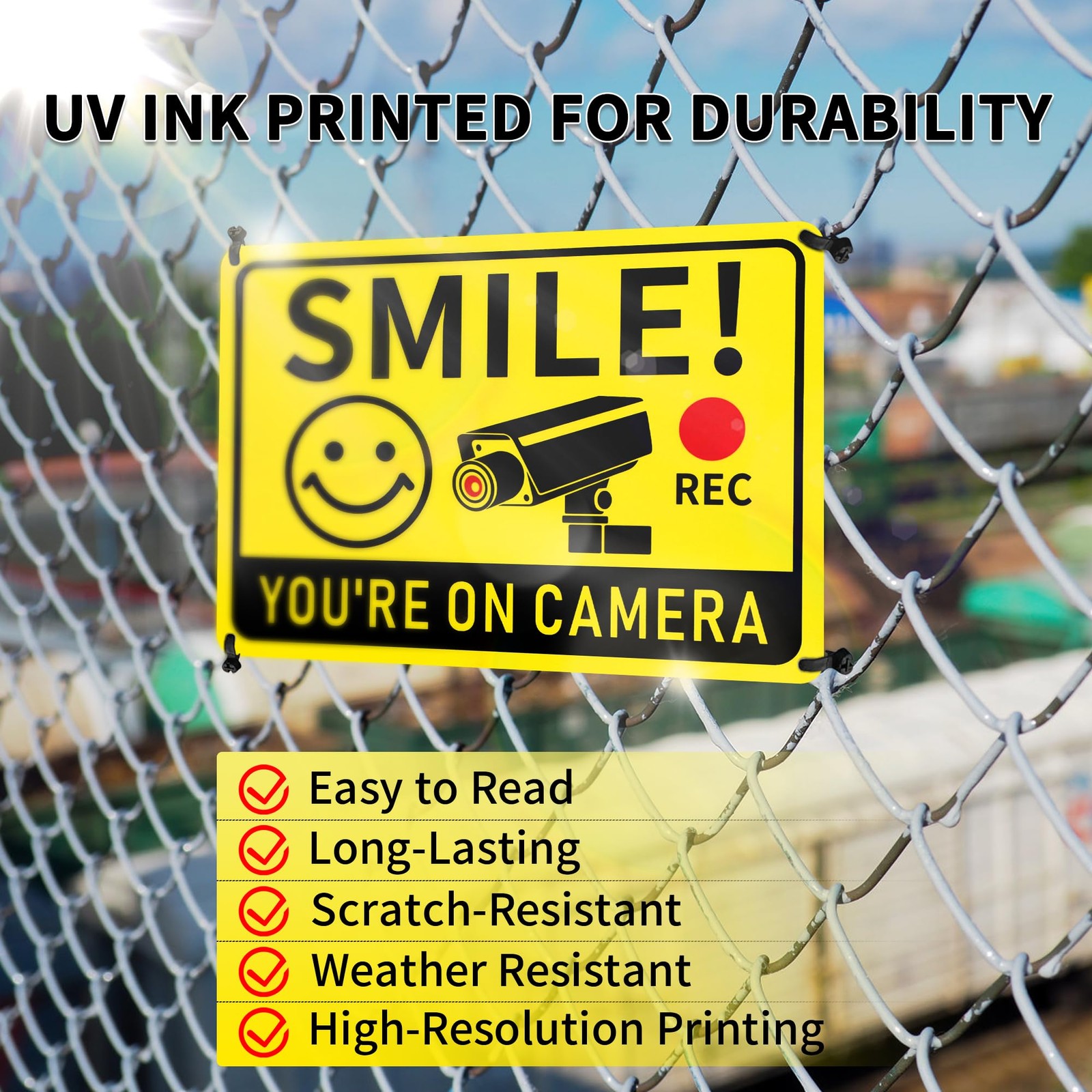 2 Pack Smile You’re on Camera Signs – Video Surveillance Signs Outdoor, 10″x7…
