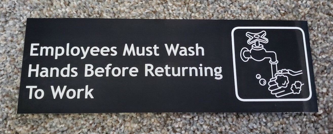 EMPLOYEES MUST WASH HANDS Sticker Sign Vinyl 9×3 inch MADE IN USA not CORPORATE