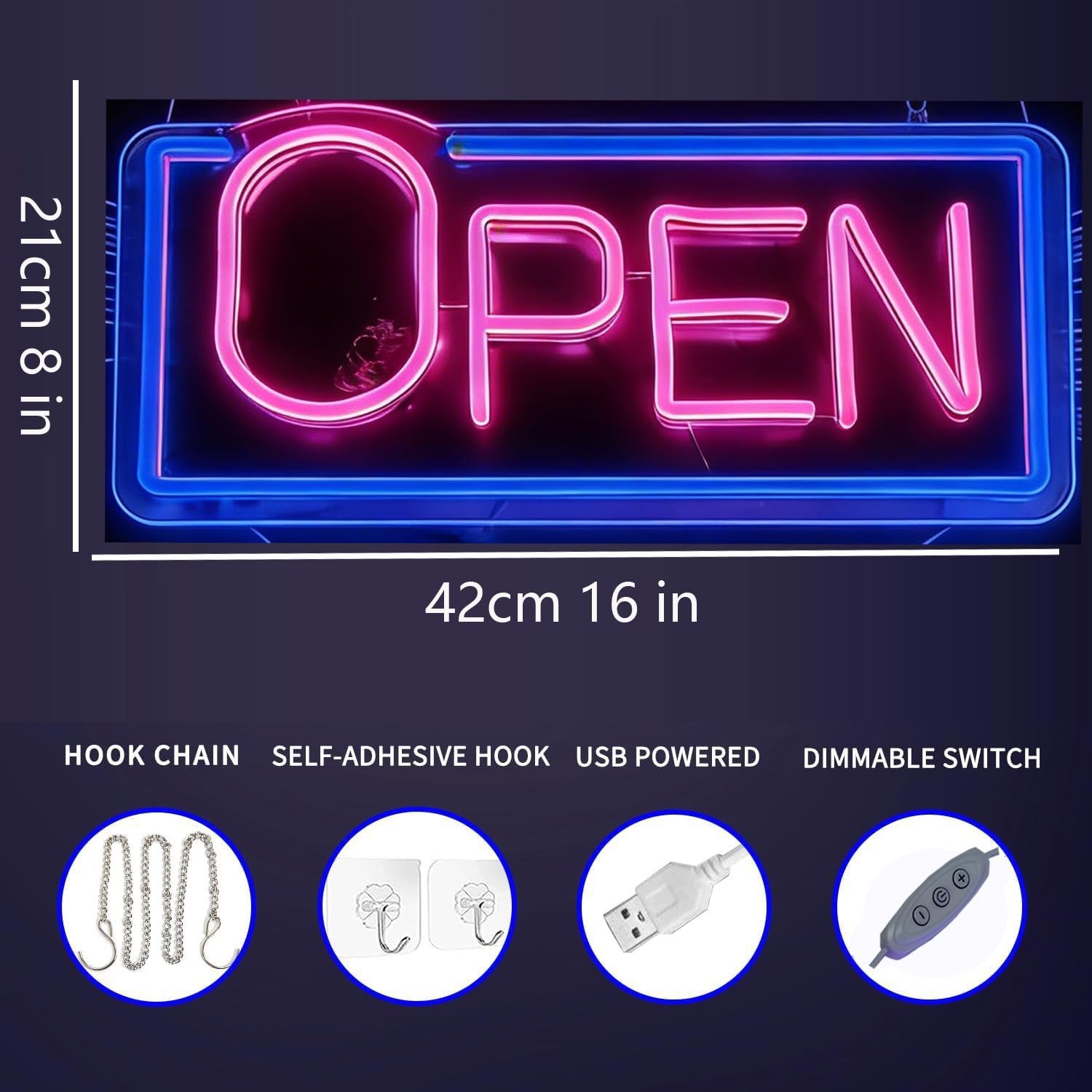 16″ X 8″Vibrant LED Neon Open Sign for Business – Ultra Bright with ON/OFF Sw…