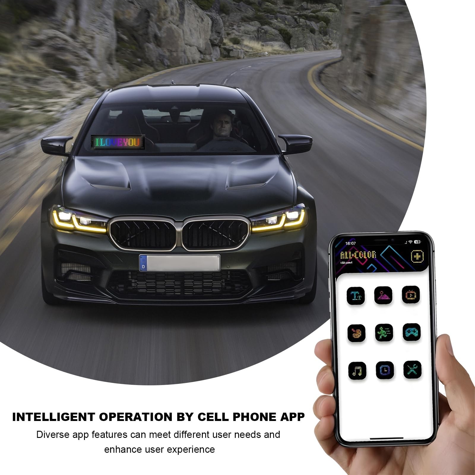 Programmable LED Scrolling Sign 14.7″x3.6″ Bluetooth Custom Text Display for Car