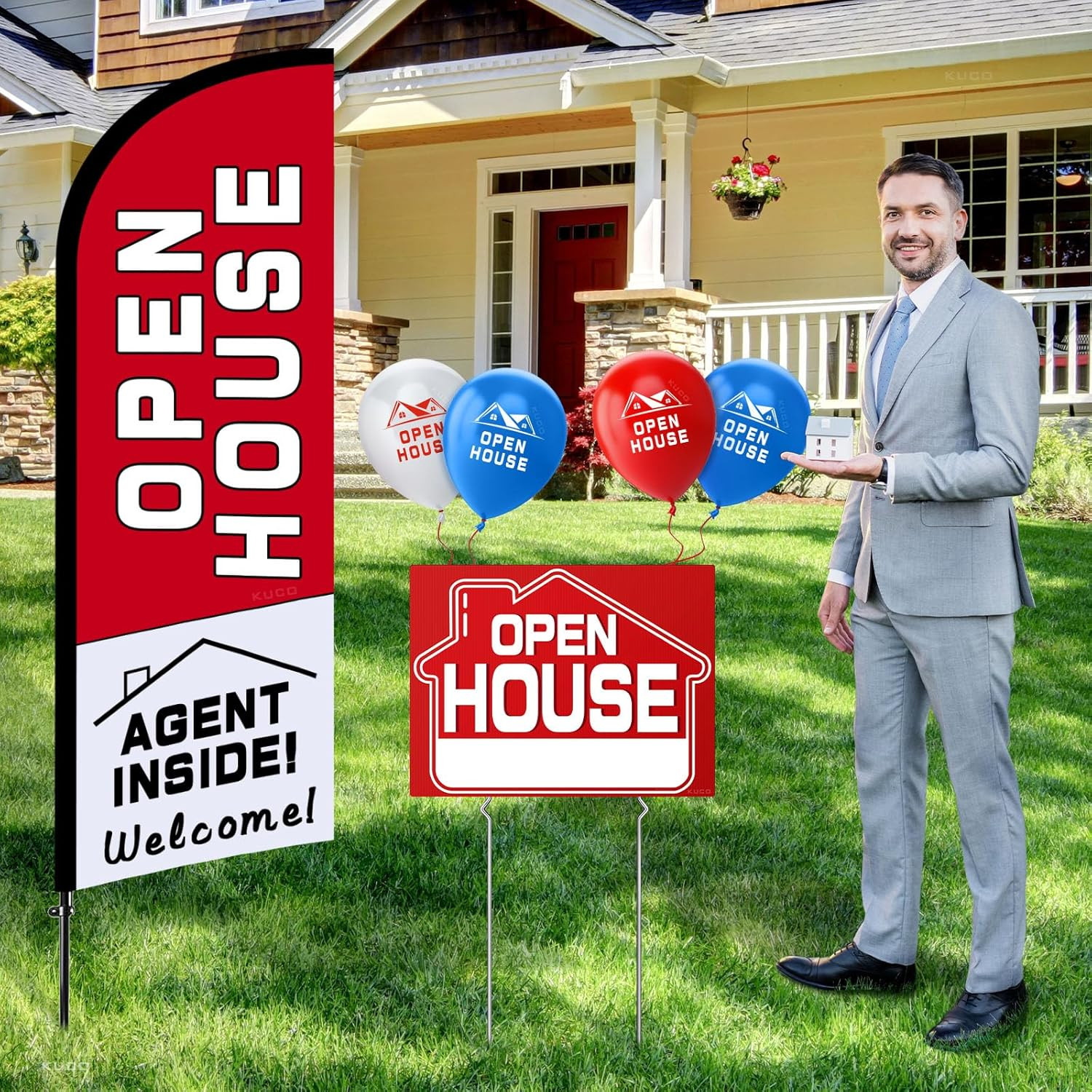 Open House Signs Kit (45 Pcs), 1 Pack Open House Flag, 9 Pack Open House Signs f