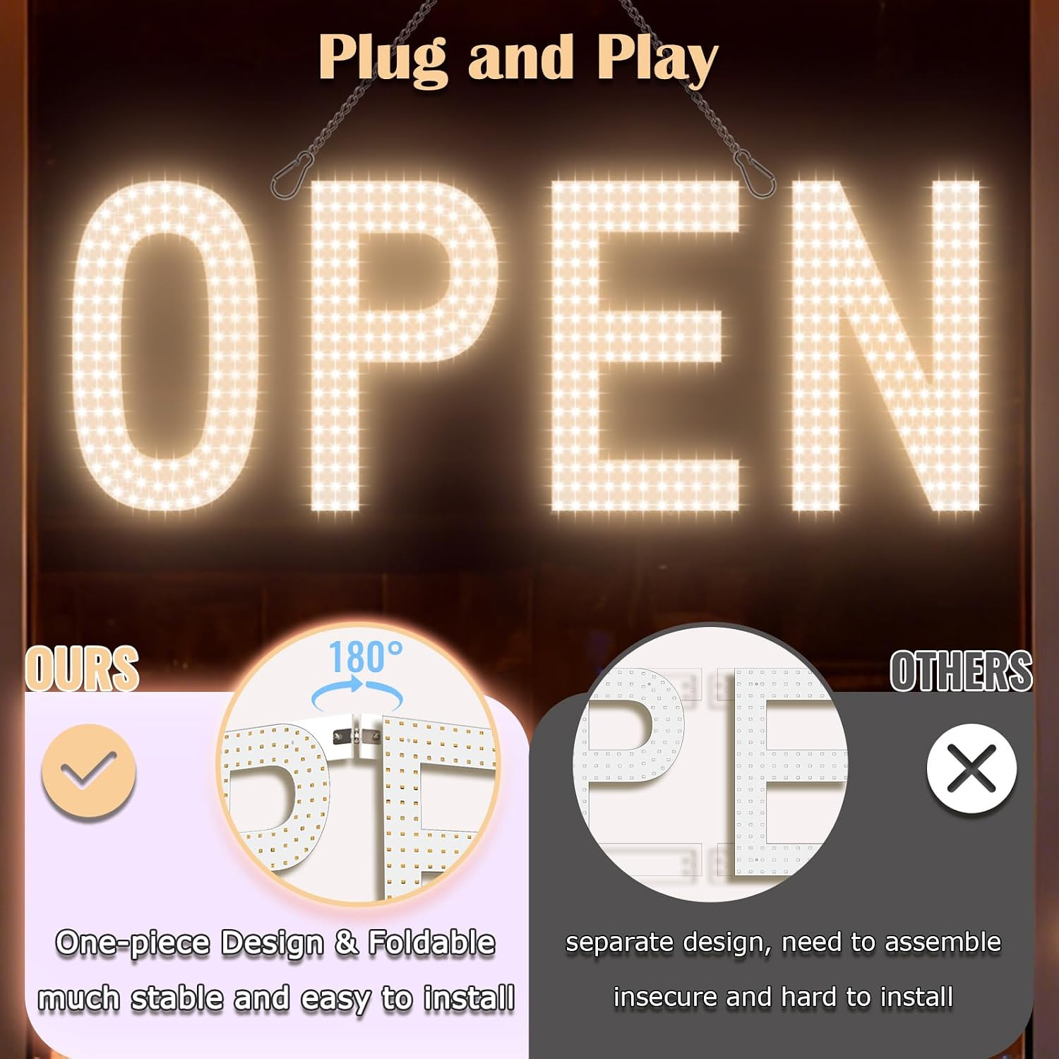 Open Signs for Business, 30″X10″ Big & Bright Open Sign with Remote Control Dimm