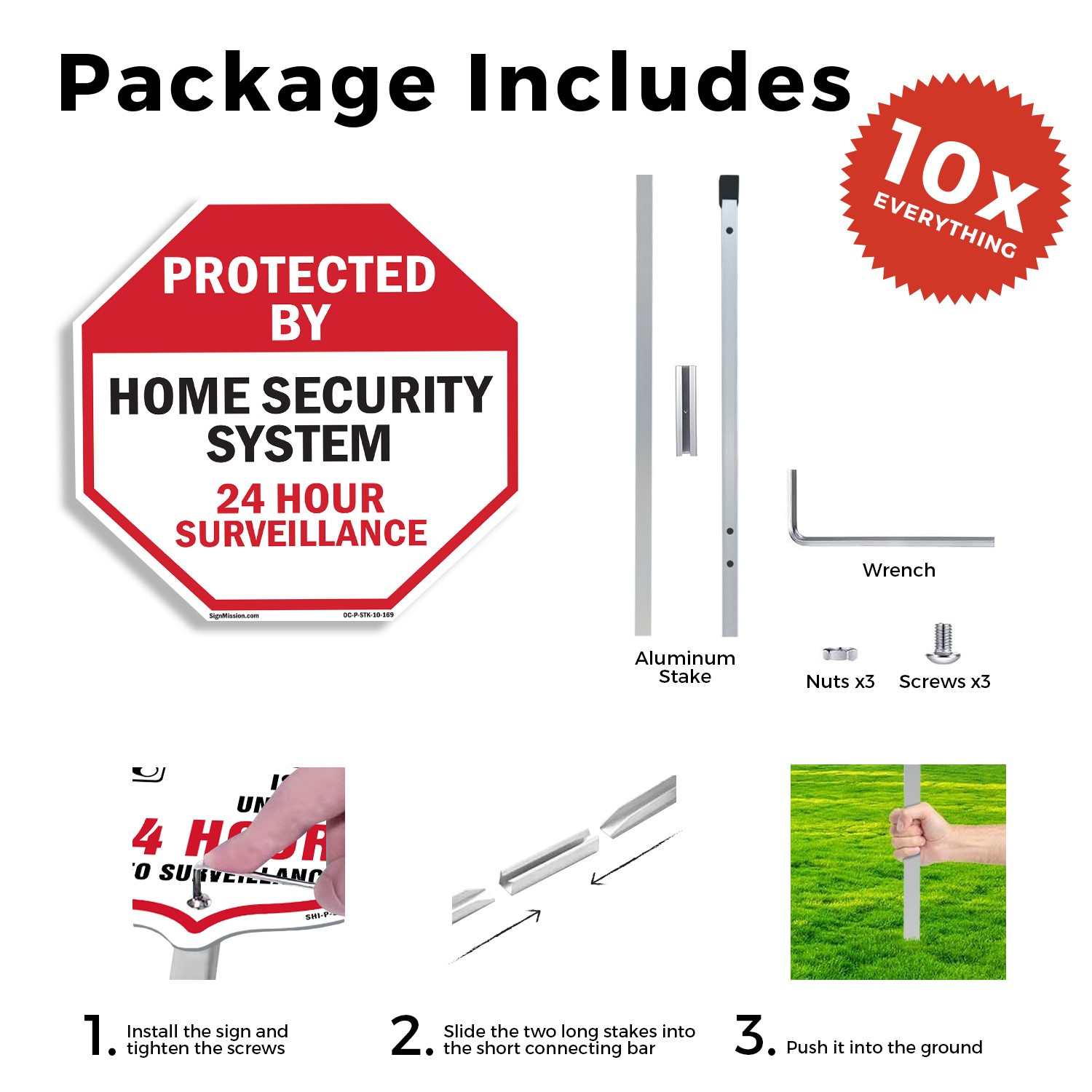 Protected By Home Security System Octagon Sign With Stake Weather Resistant