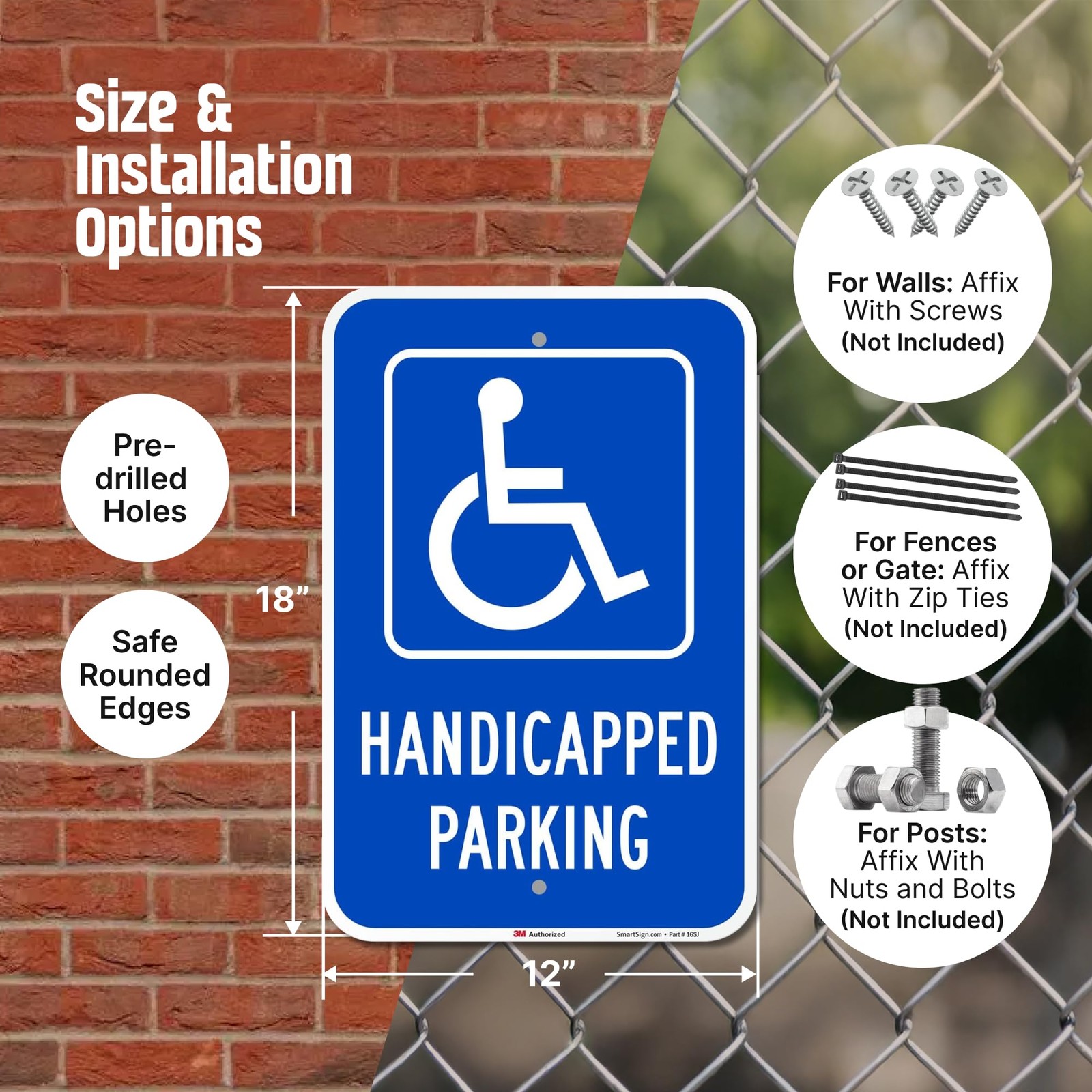 SmartSign Handicapped Parking Sign, 12 x 18 Inches 3M Engineer Grade Reflect…
