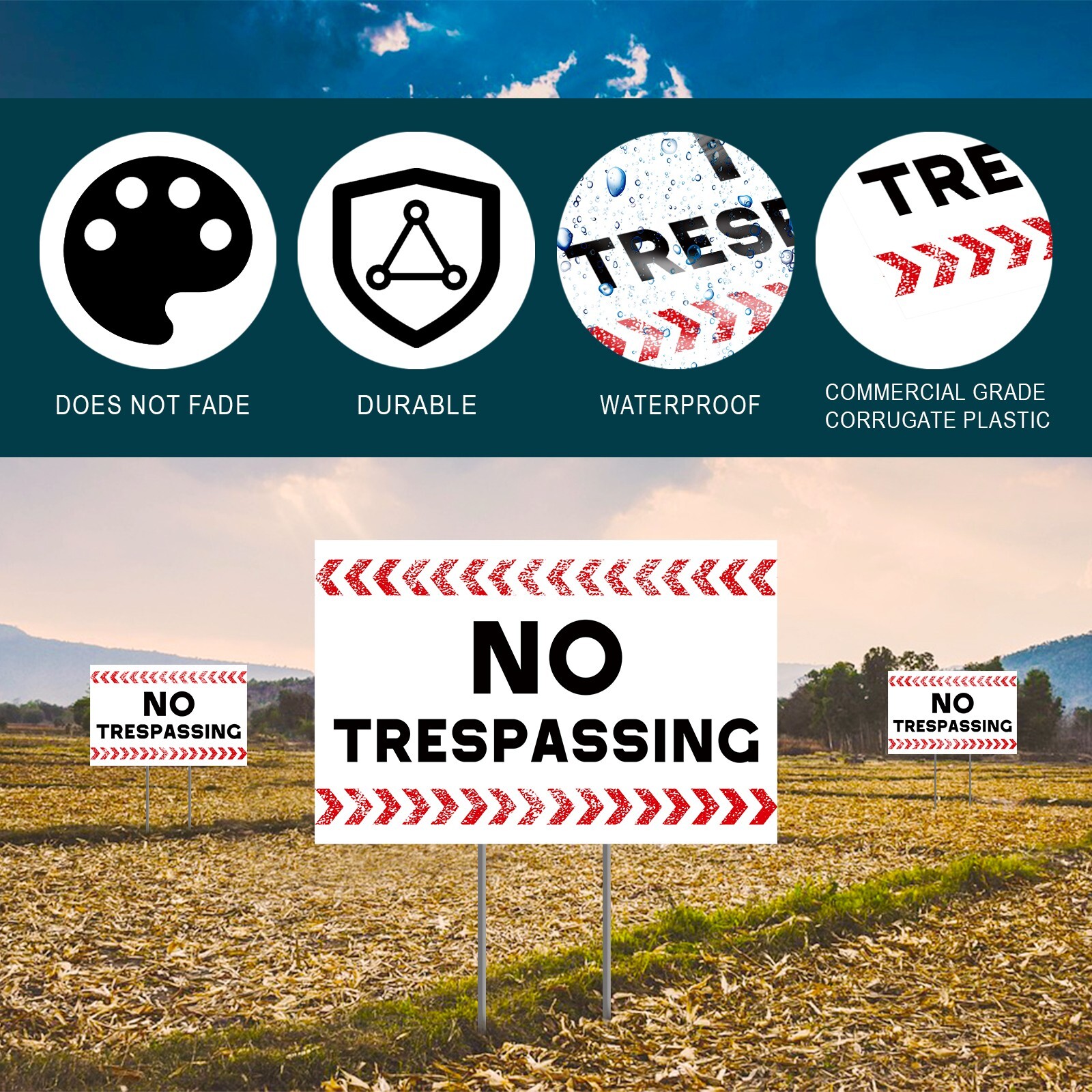 No Trespassing Yard Signs with H-Stakes, Protect Your Home, Safety and Privacy