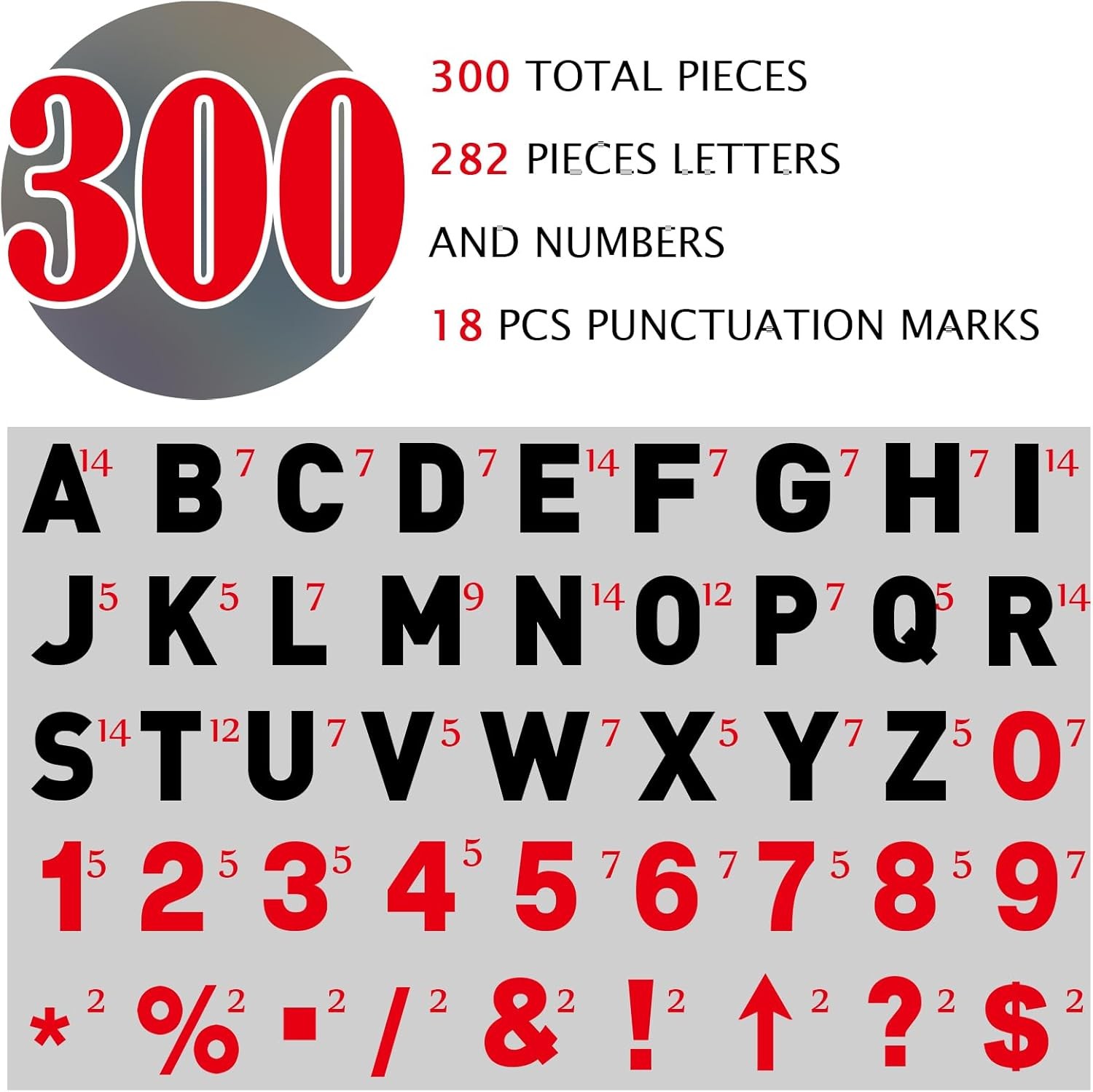 300 Pcs Changeable Marquee Letters and Numbers Set for Outdoor Sign Boards