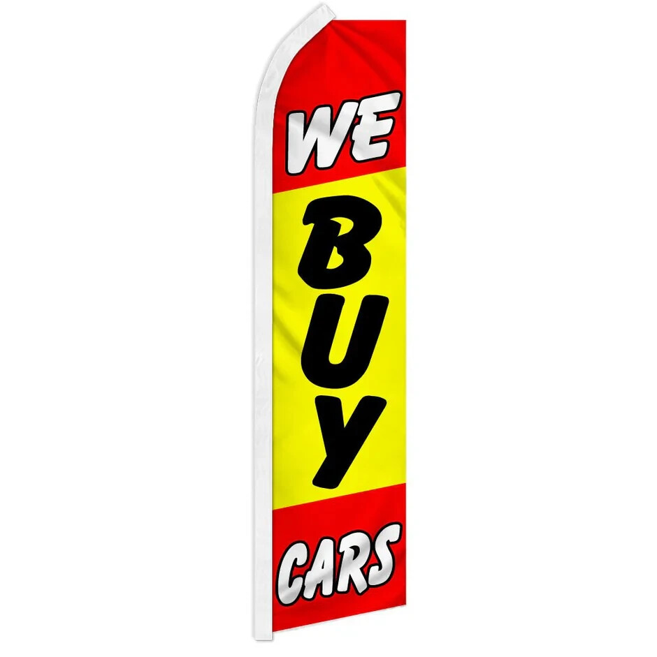 We Buy Cars Swooper Advertising Banner Flag for Auto Dealerships