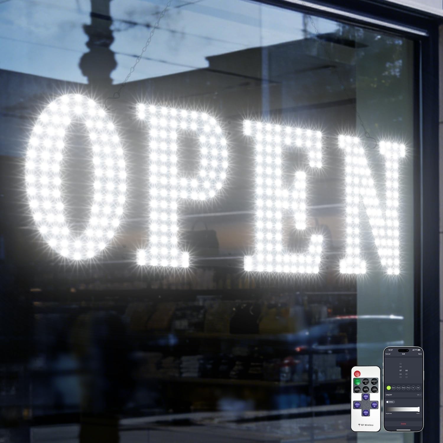 Open Sign for Business, 30″x10″ Jumbo Open Sign with Timer and Remote Control…