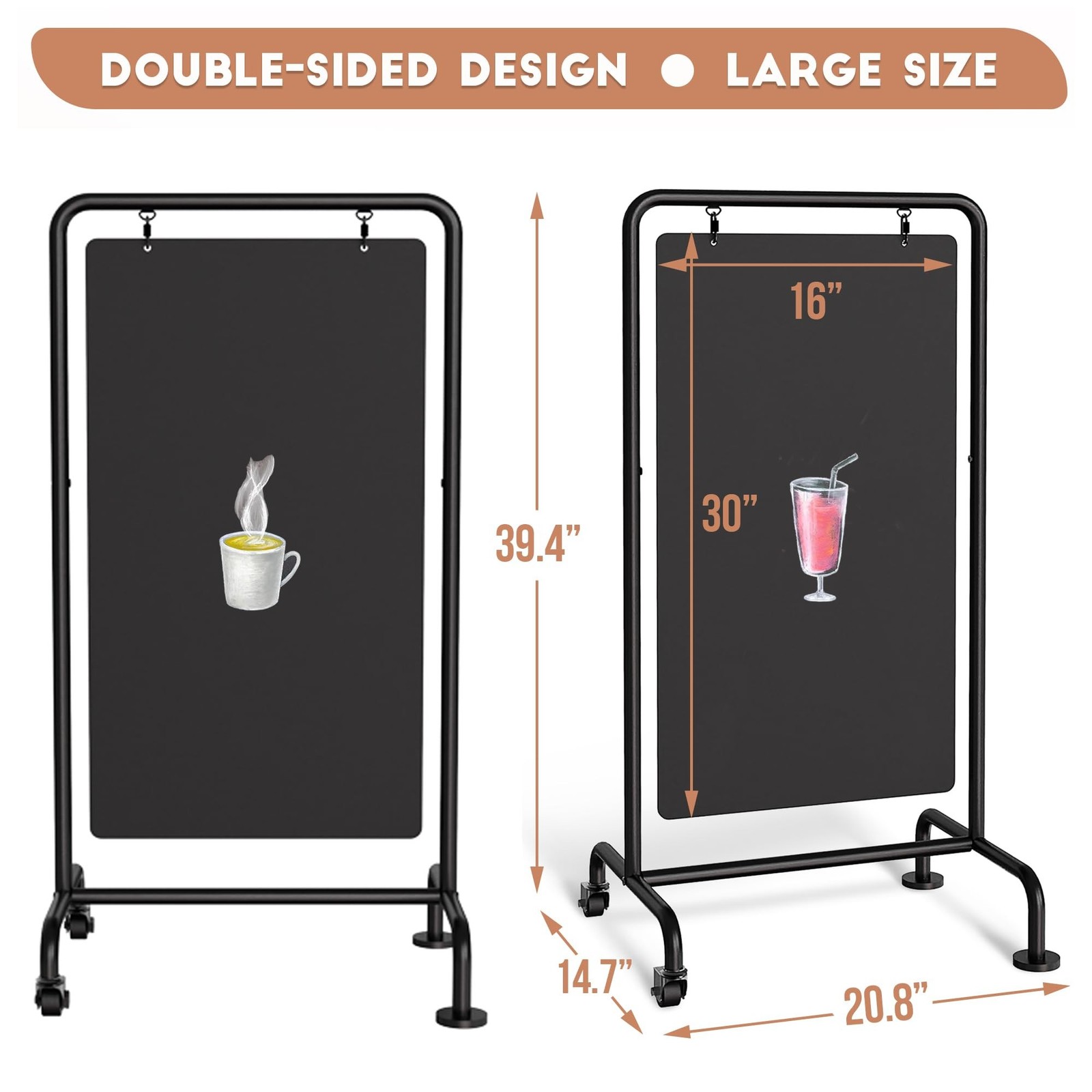SELEAD Metal Swinging Chalkboard with Wheels – 40″ x 20″ Double Sided Rolling…
