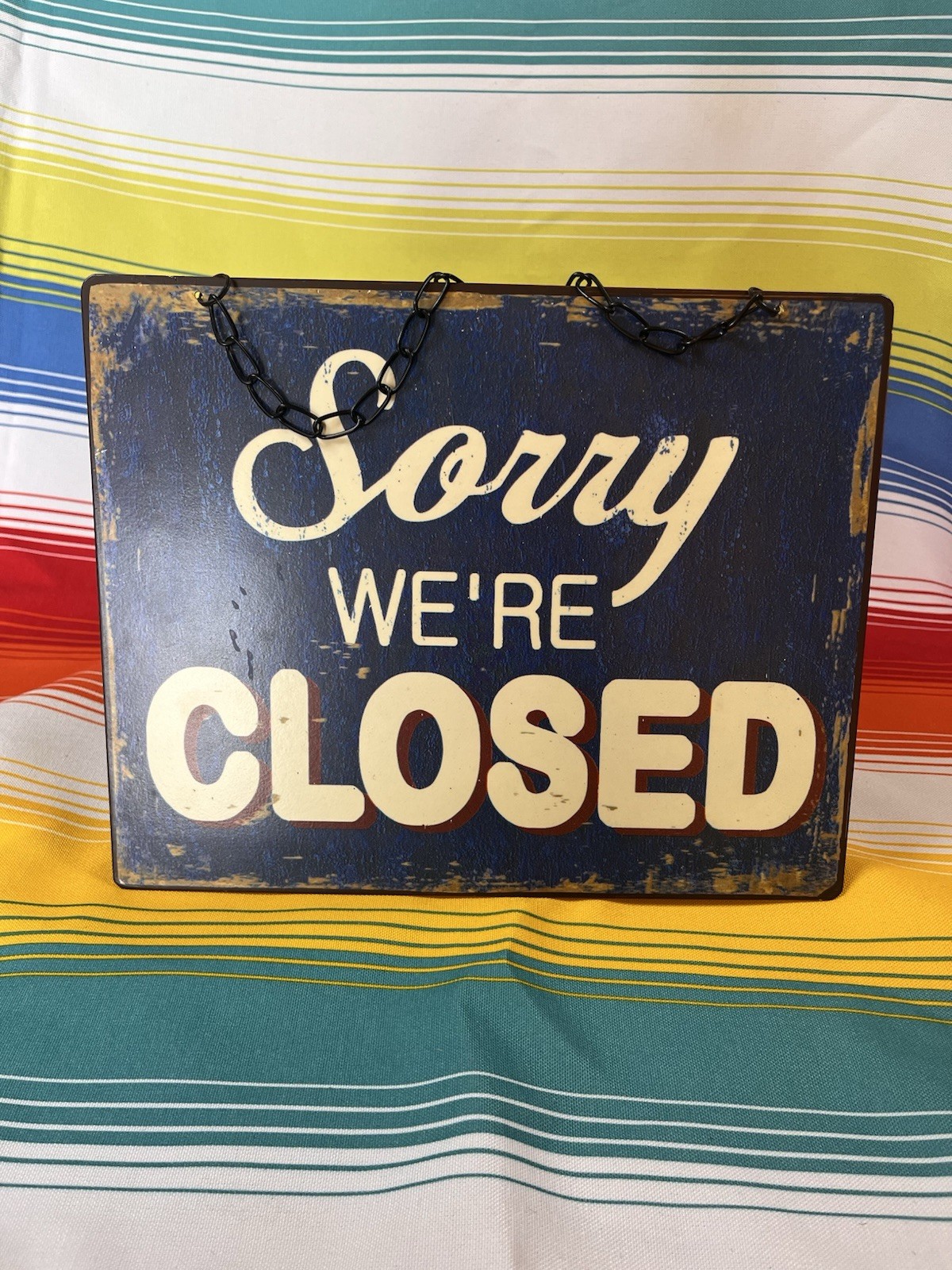Vintage Style Double Sided Metal Open Closed Sign Rustic Distressed Blue 9×11
