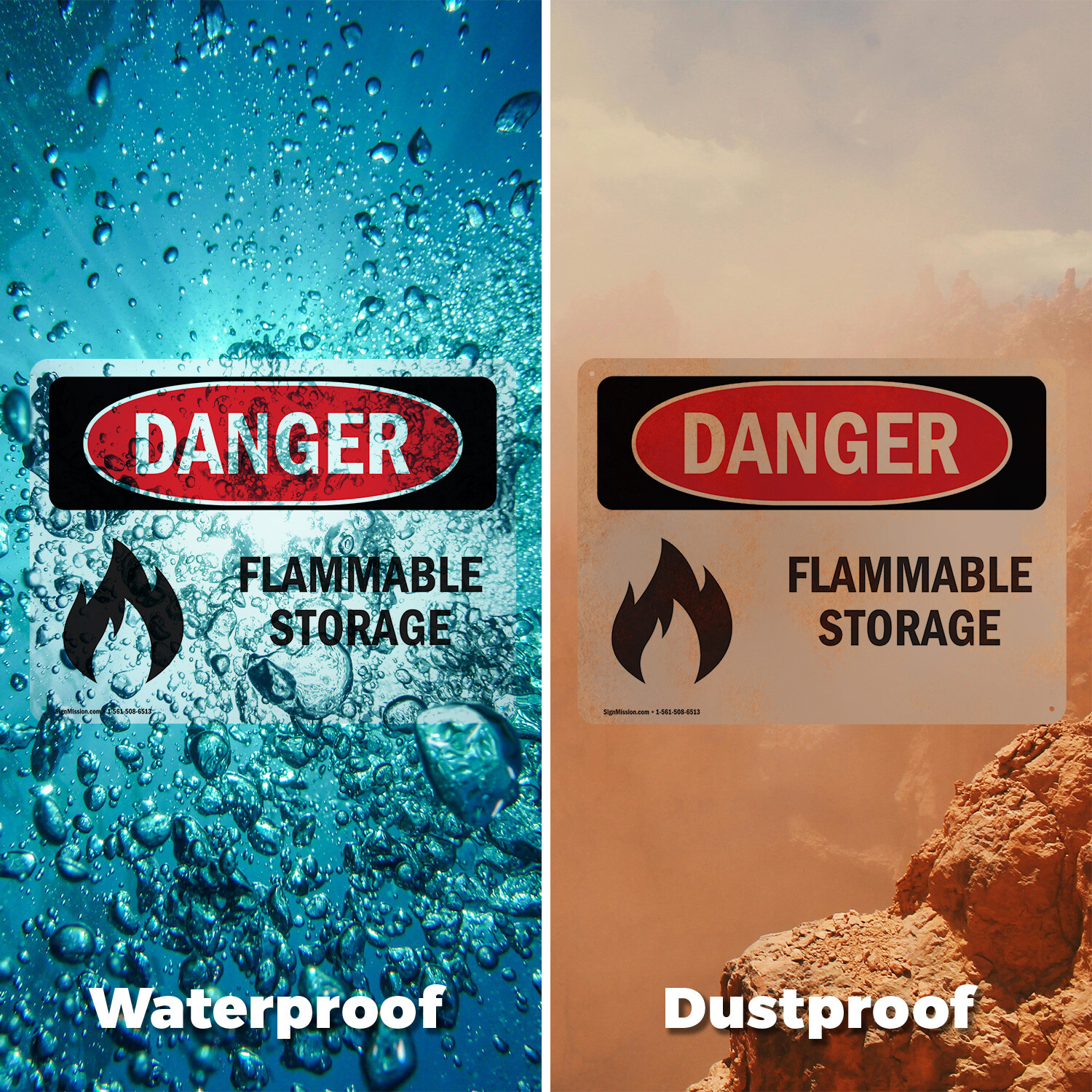 (2 Pack) Flammable Storage OSHA Danger Sign Decal Metal Plastic