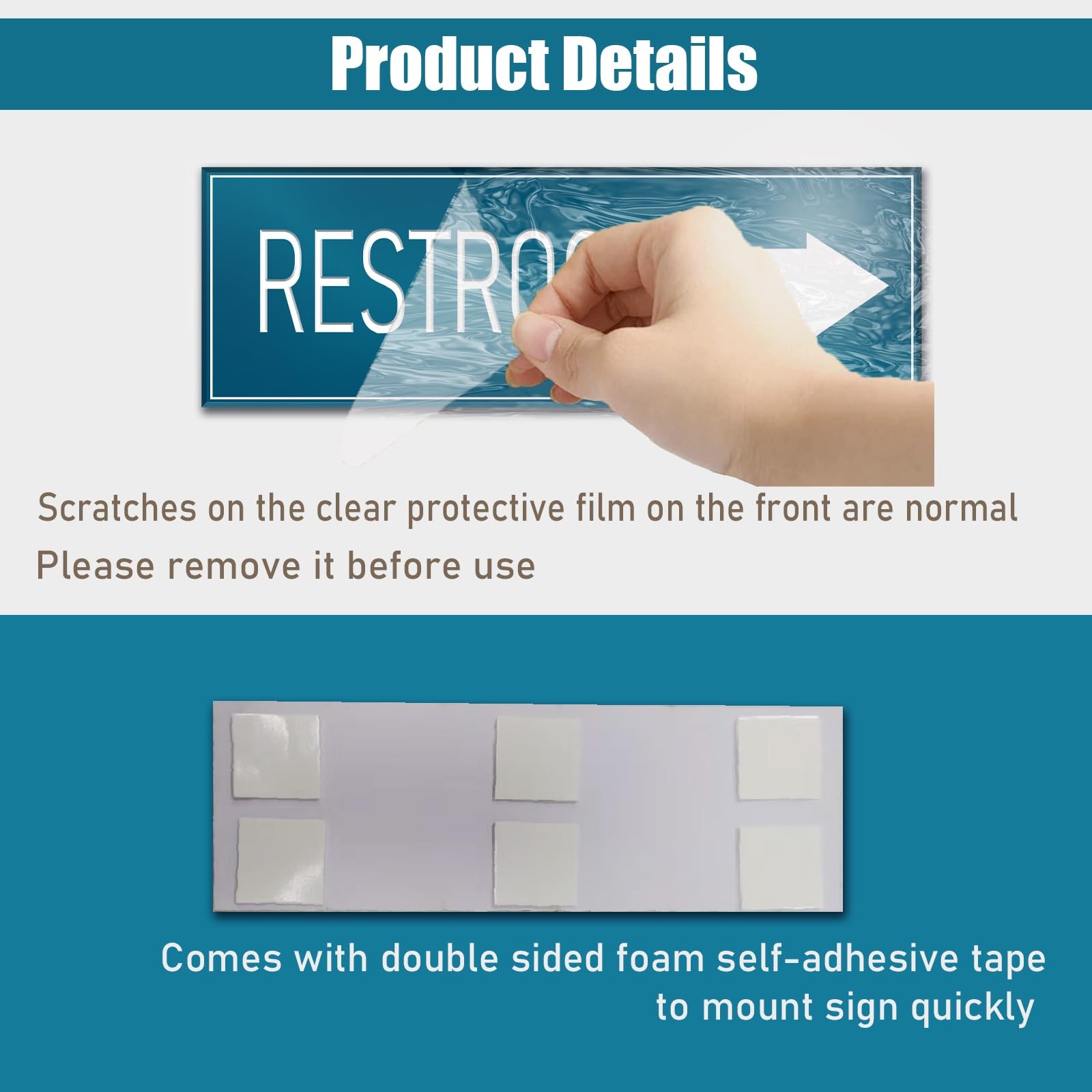 Blue 9×3 Inch Restroom Right Arrow Directional Sign SelfAdhesive Wall Signage