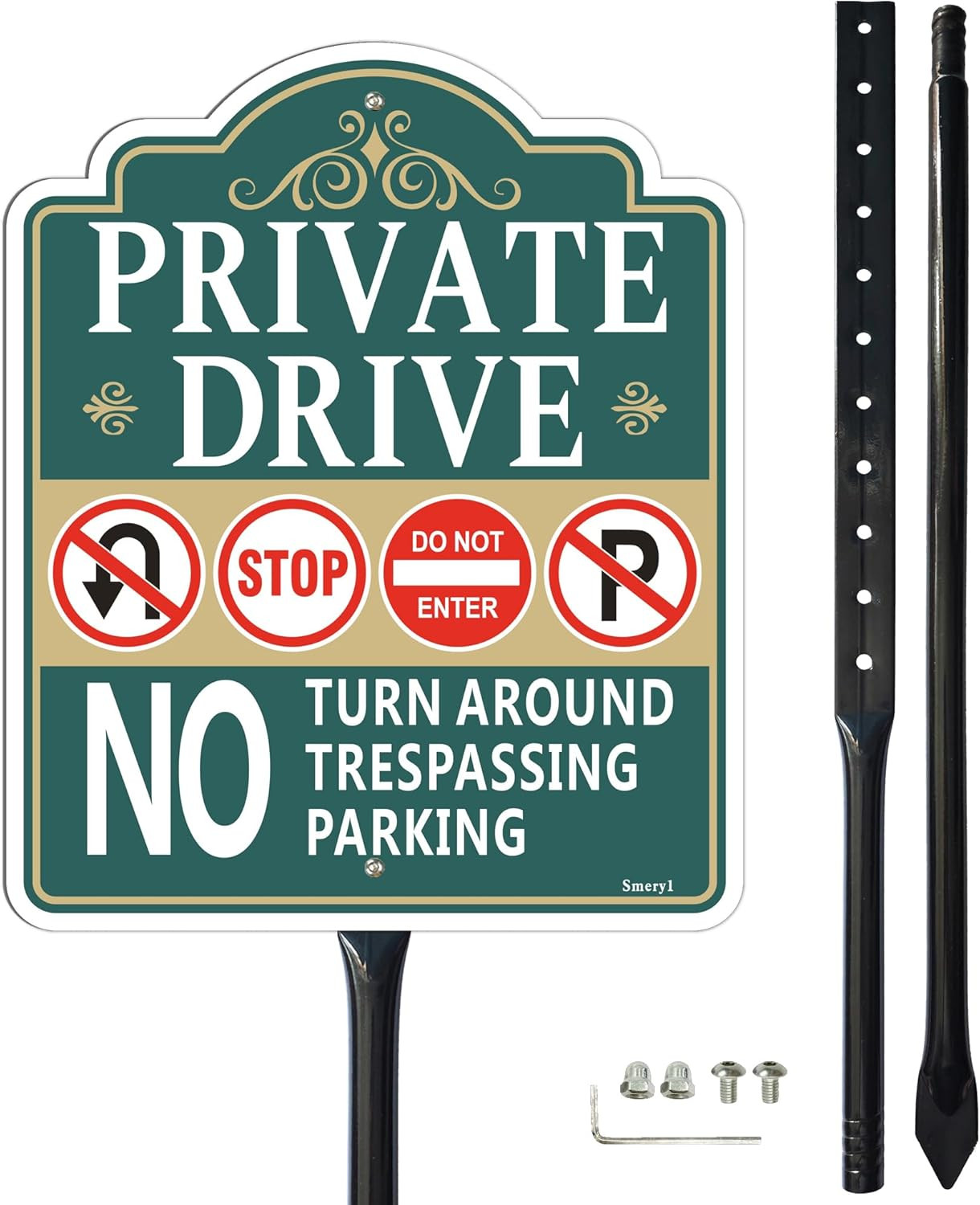 Private Drive No Turn around Sign with 34.6″ Stake for Yard, 12″ X 10″ Private D