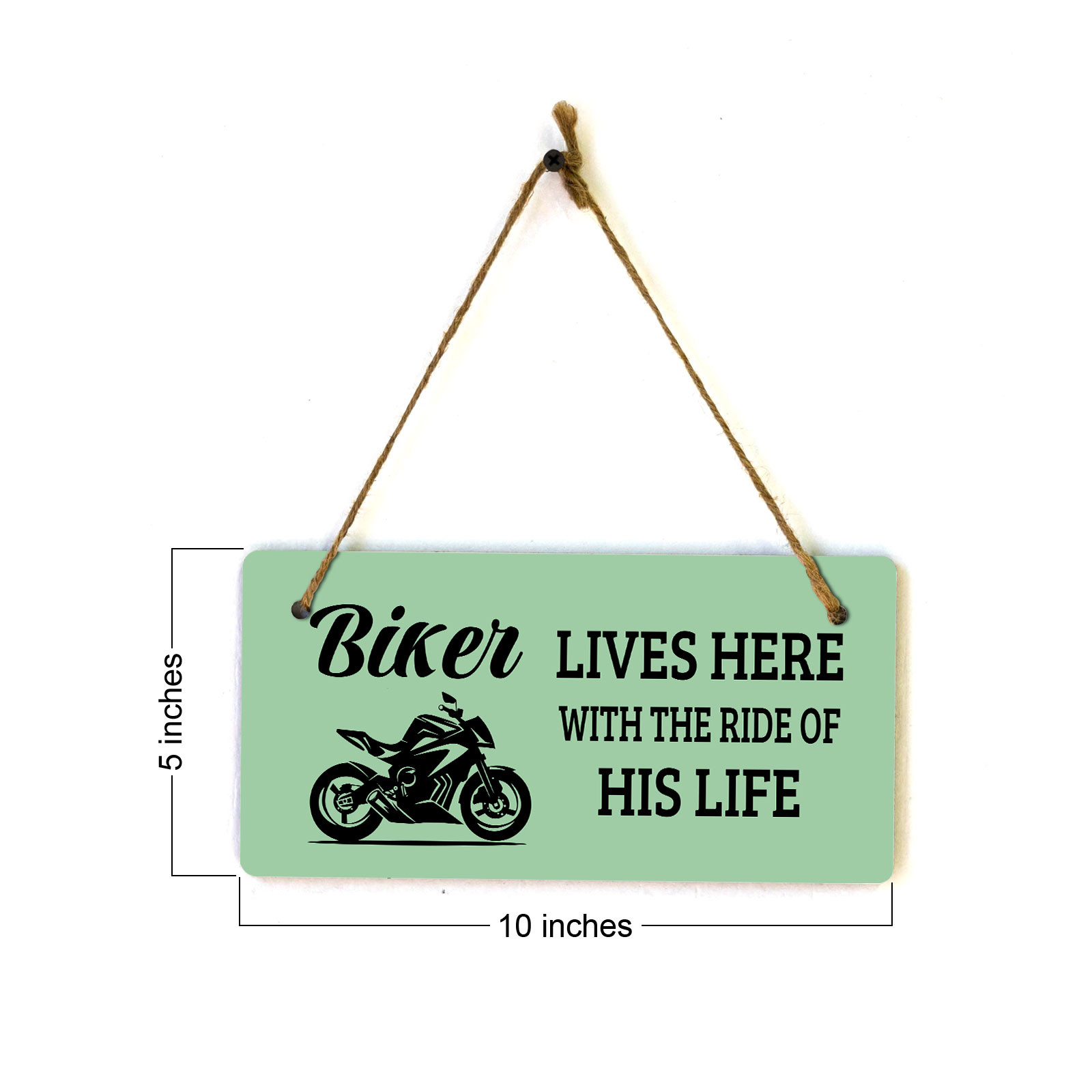 Biker Lives Here With The Ride Of His Life 5″ x 10″ Hanging Wall or Door Sign