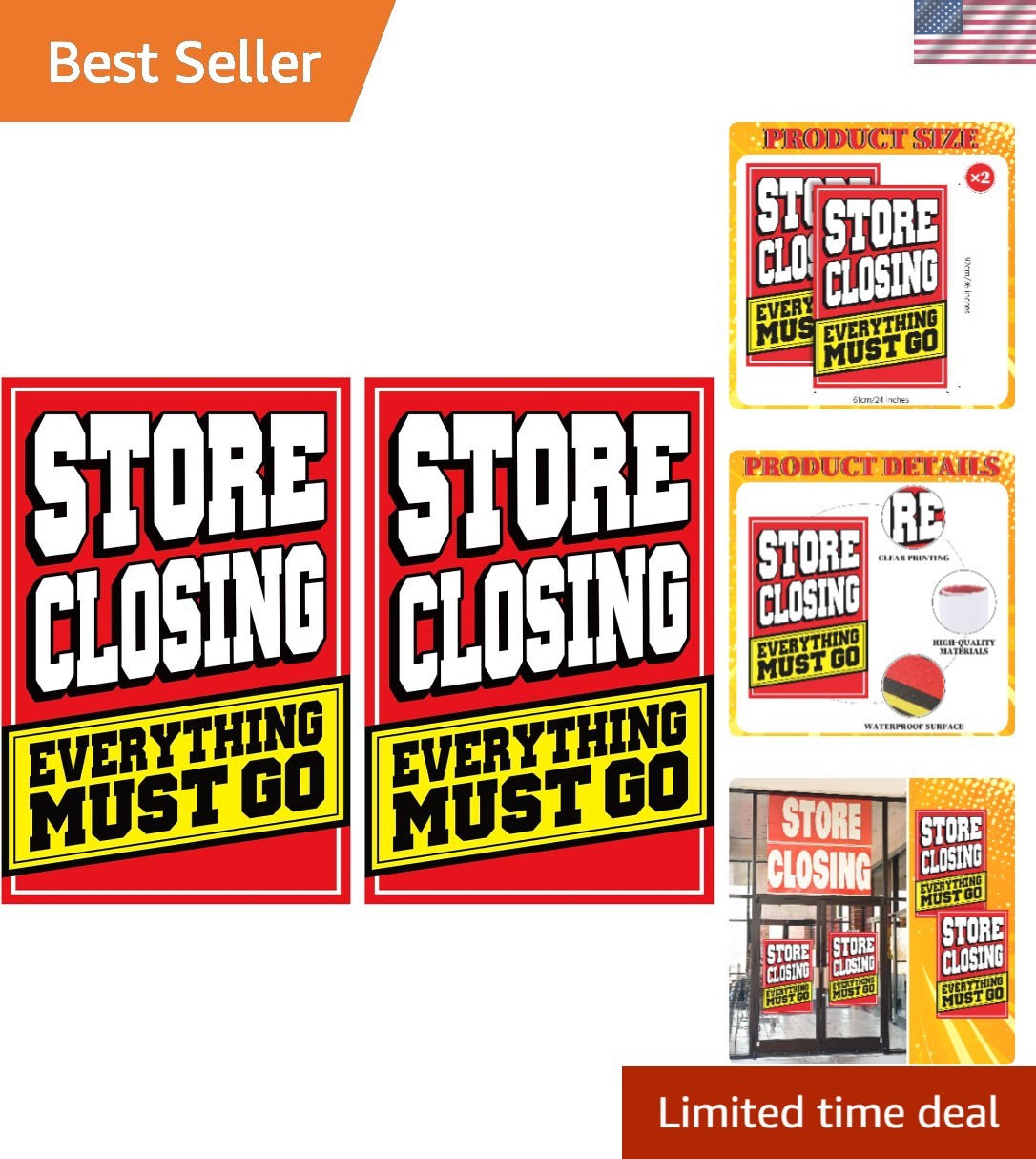 2 Pcs Store Closing Sign Poster Everything Must Go Advertising Banner Going Out