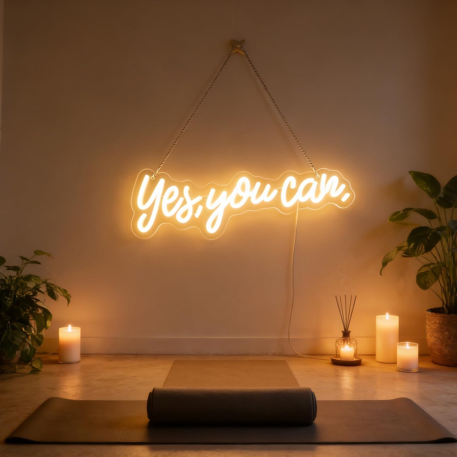 “Yes, You Can” LED Neon Sign Words Light Up Signs for Room Wall Art Decor, In…