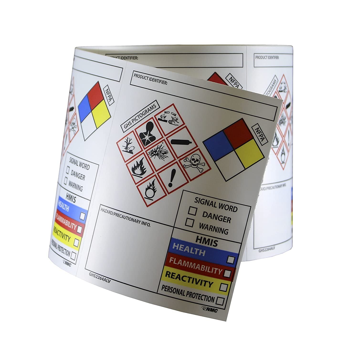 NMC Roll of 250 4 x 3 GHS Secondary Container Labels, Pressure Sensitive Vinyl S