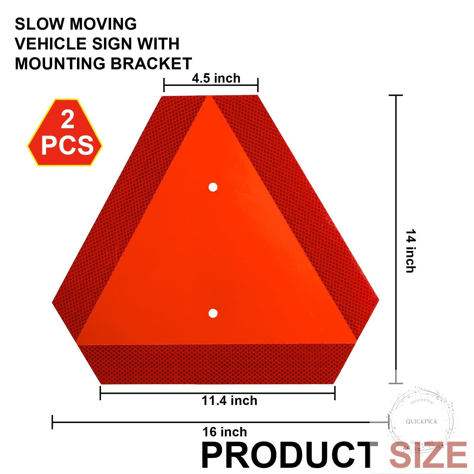 2 Set Slow Moving Vehicle Sign with Mounting Bracket 14″X16″ Slow Moving Vehicle