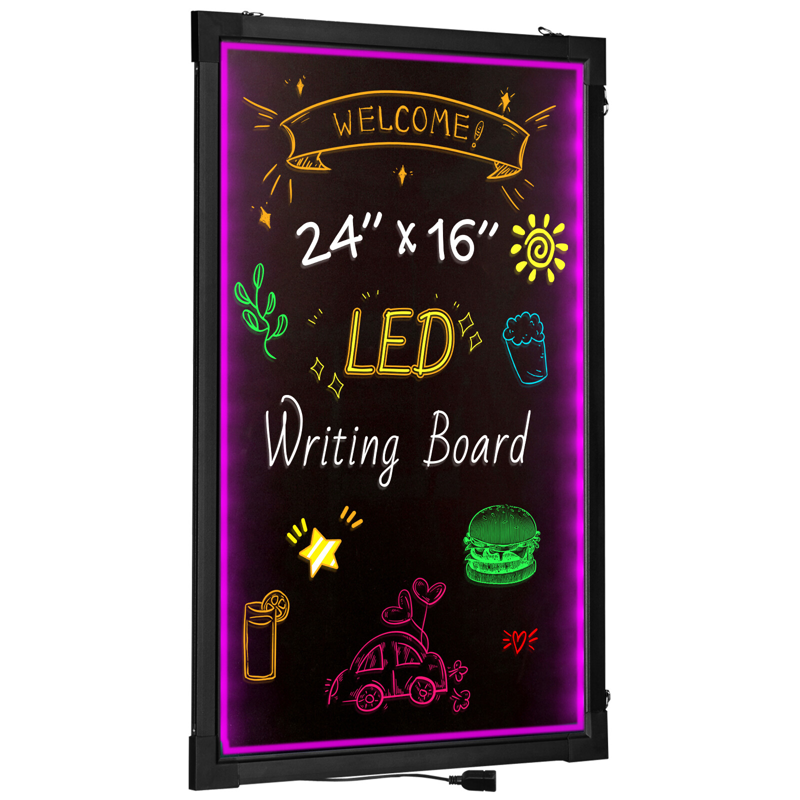 VEVOR LED Message Writing Board 24″x16″ Illuminated Erasable Lighted Chalkboard