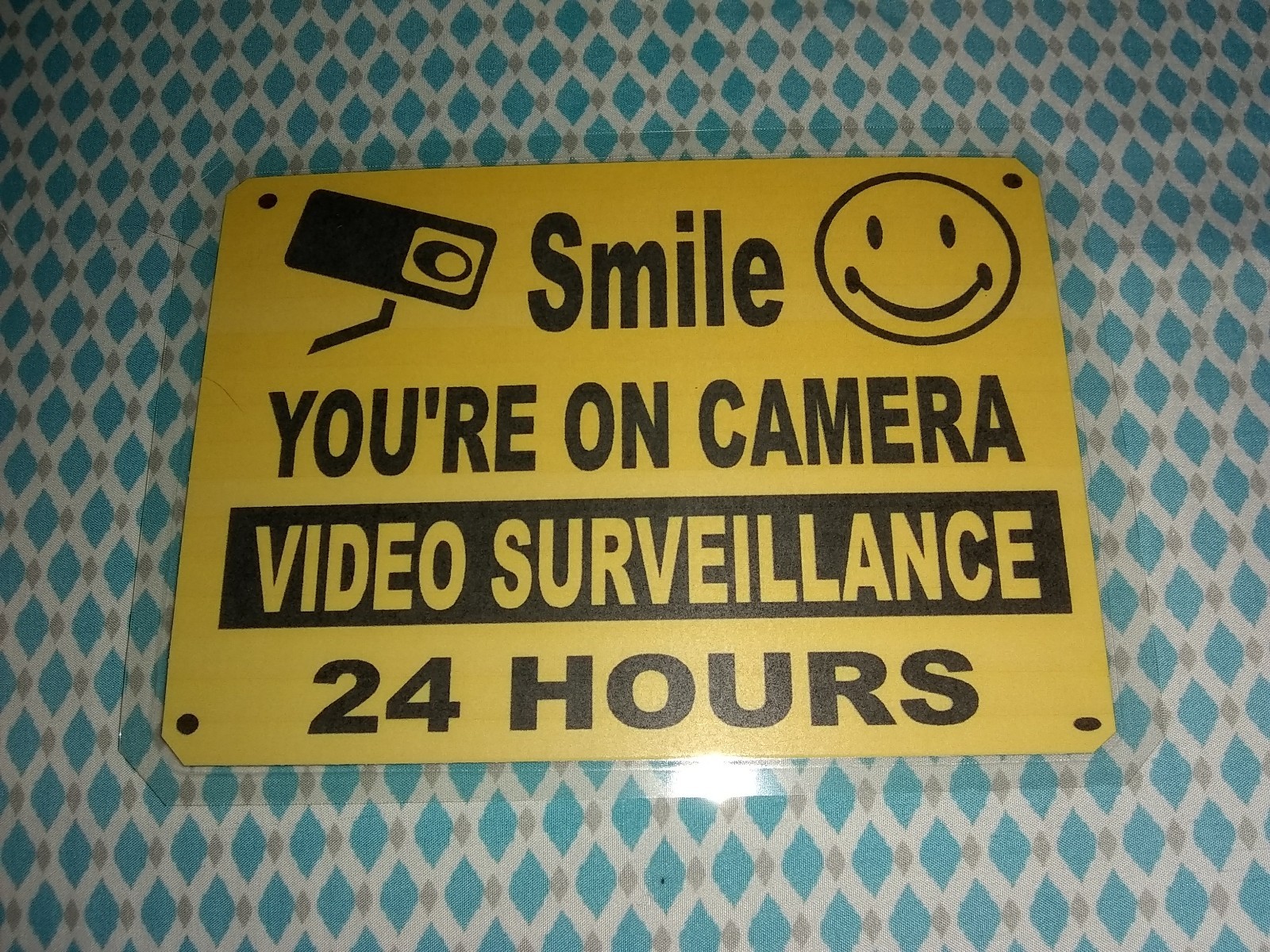 SMILE YOU’RE ON CAMERA Warning Security Yellow Sign 7″ Wide x 5″ Height