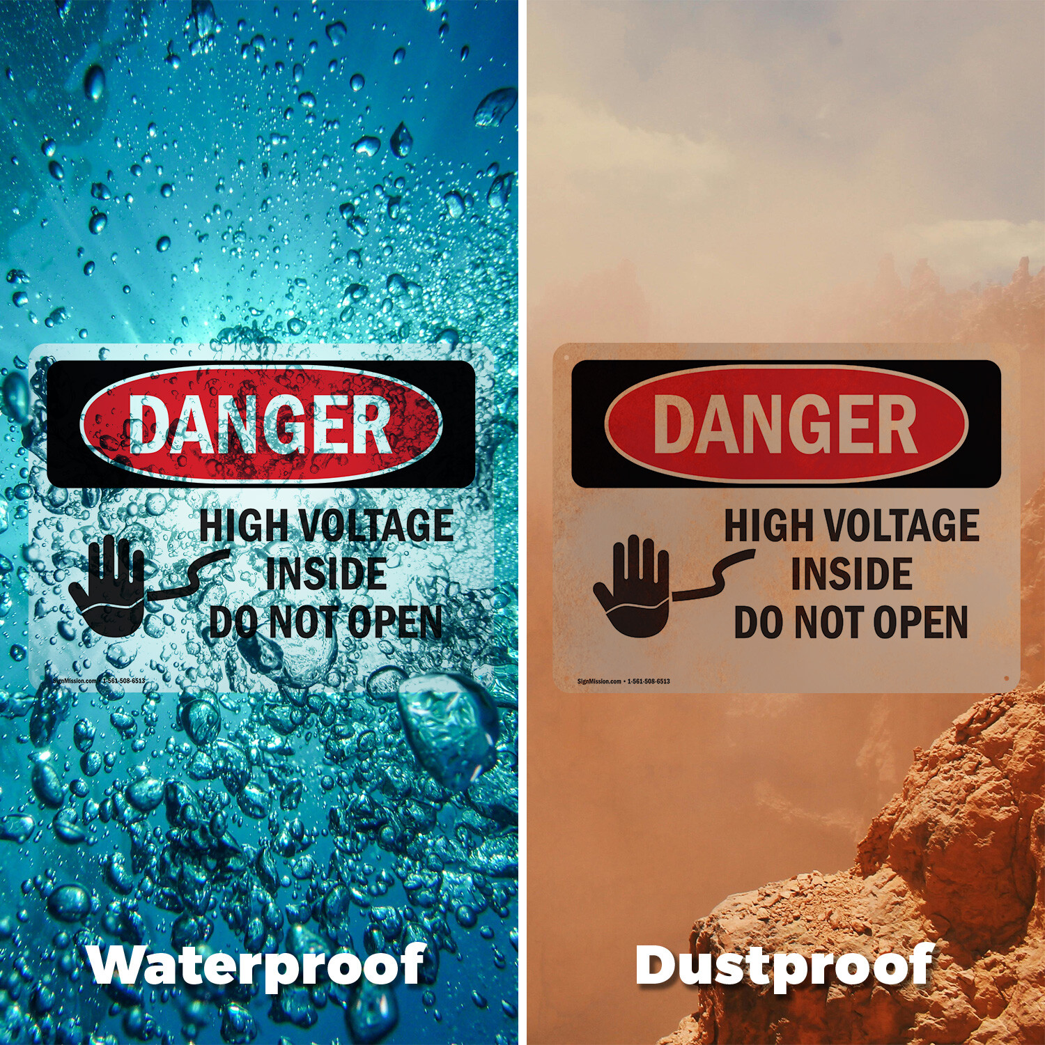 (2 Pack) High Voltage Inside Do Not Open OSHA Danger Sign Decal Metal Plastic