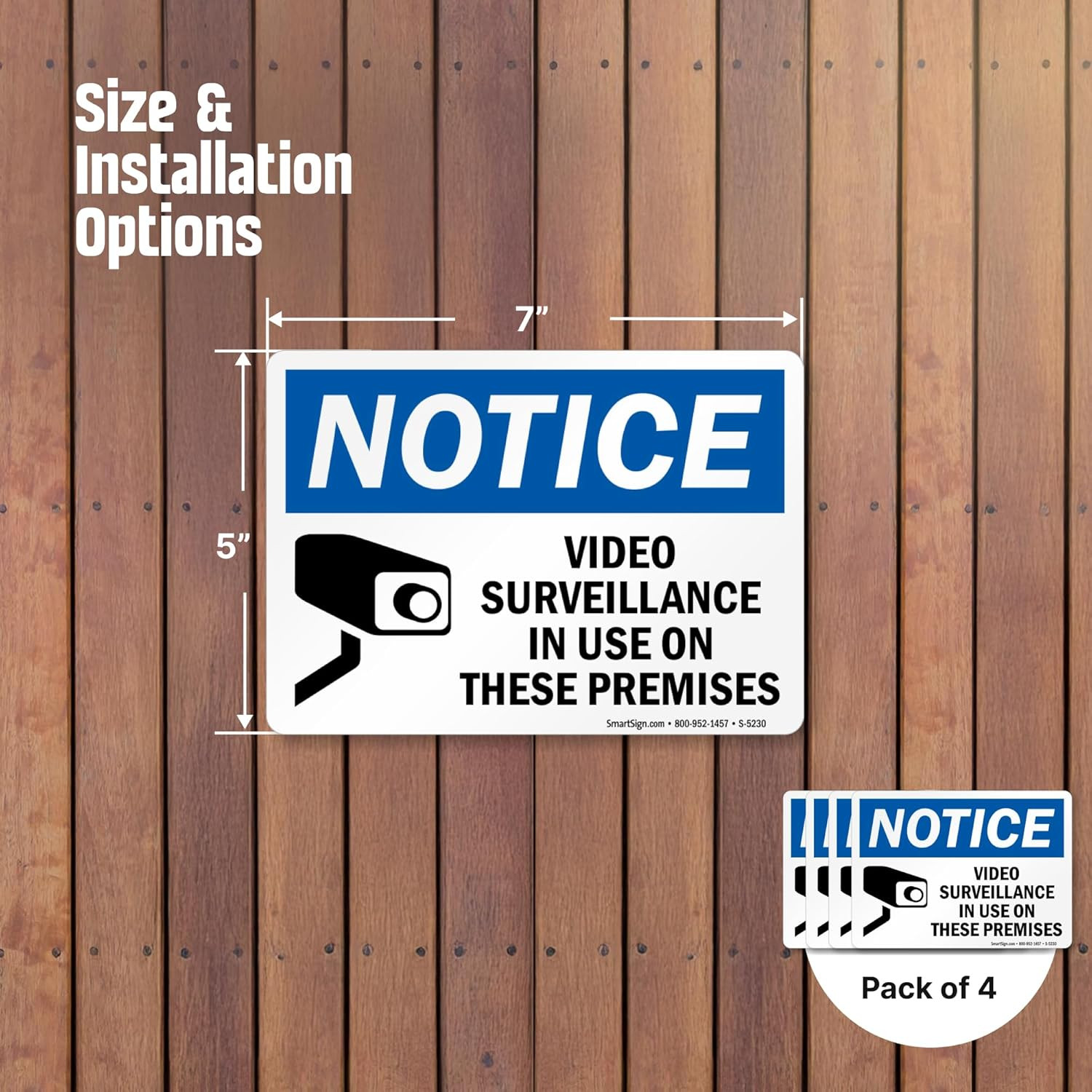 Smartsign (Pack of 4) 5 X7 Inch “Notice – Video Surveillance in Use on These Pre