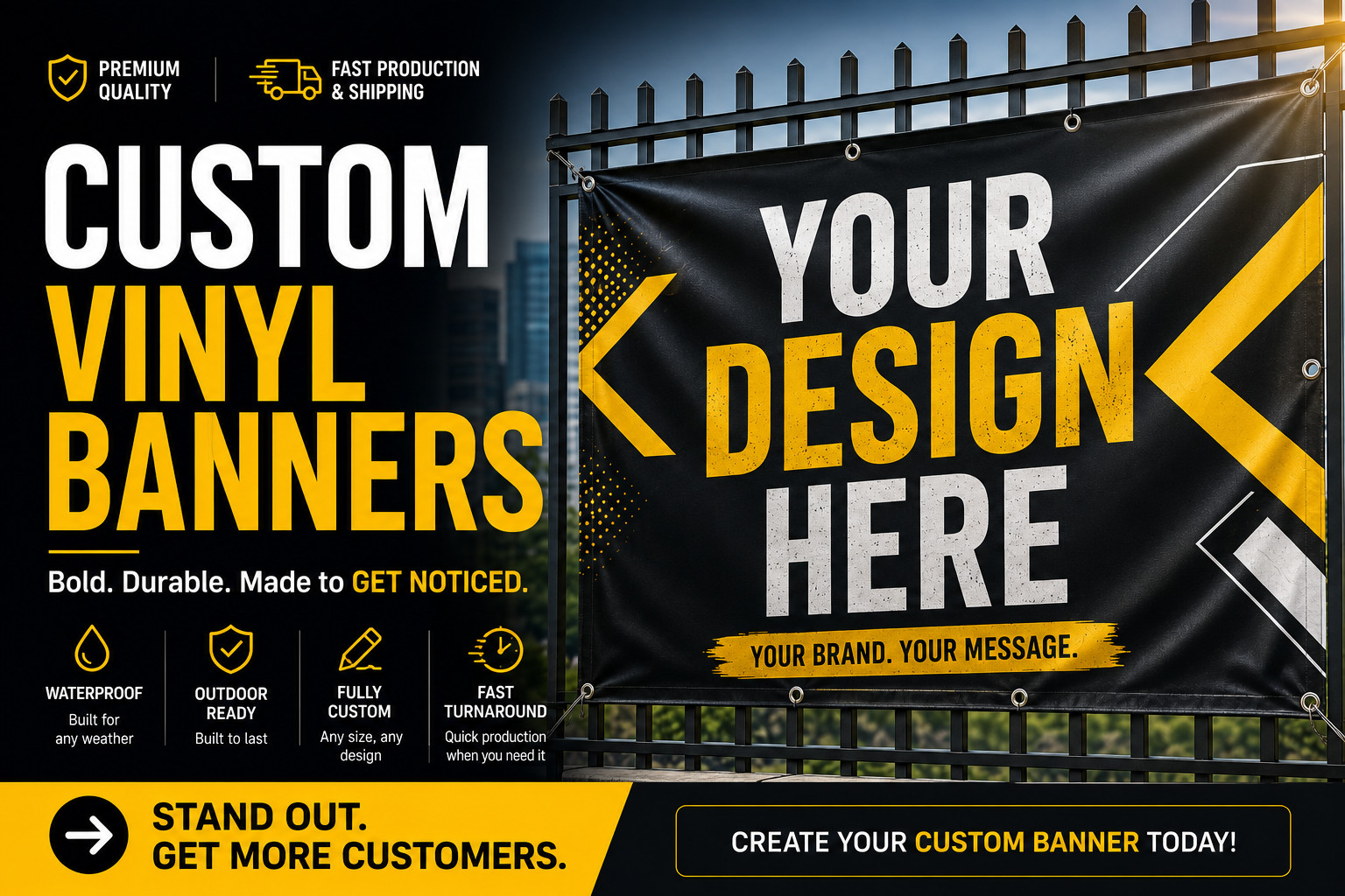 Custom Vinyl Banner Waterproof UV Resistant 13oz Heavy Duty Fast Shipping