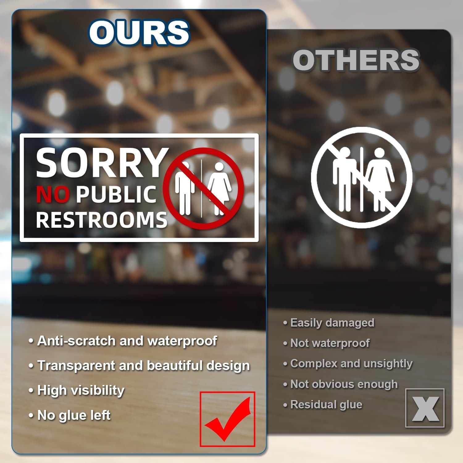 6pcs No Public Restroom Signs, 8.66×3.94 Inch Waterproof Restroom Signs for Busi