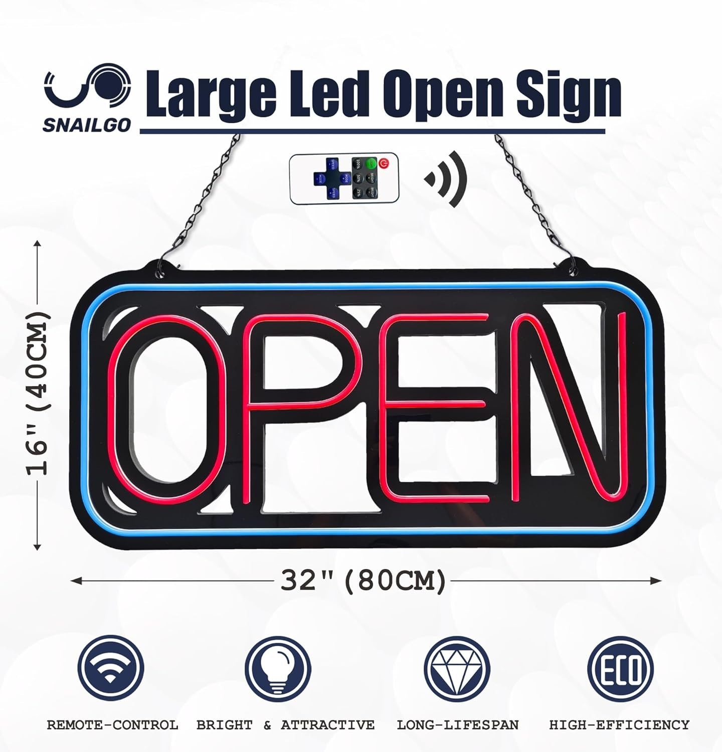 Open Signs for Business,32×16 inch Large Bright Open Sign Neon Led Lighted,Remot