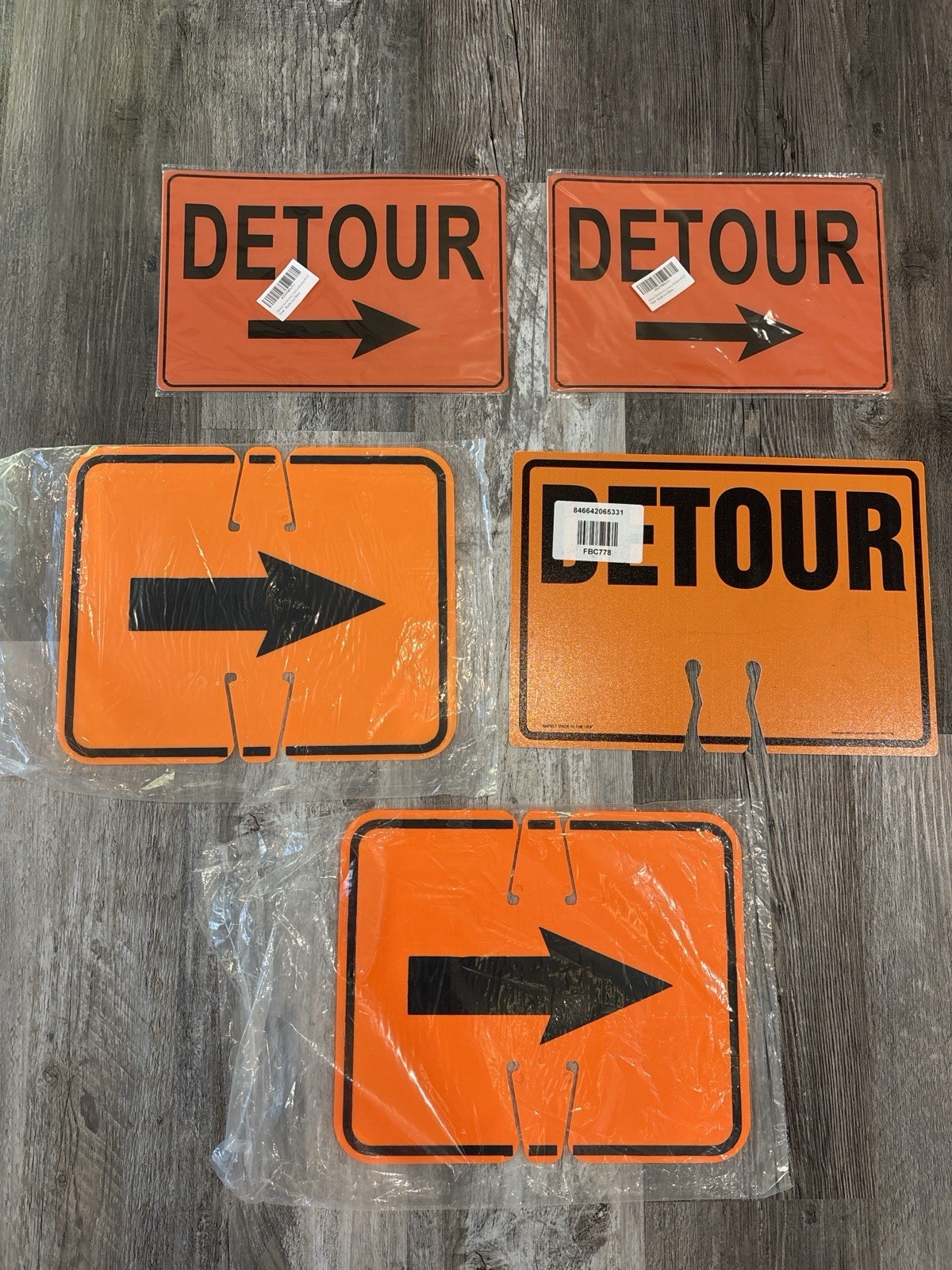Lot of 5 Orange Detour Traffic Signs Right Arrow Road Construction Signs New