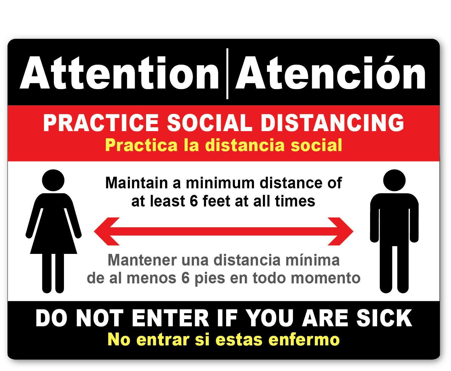 SOCIAL DISTANCING English Spanish Sign VIRUS Business Store Red
