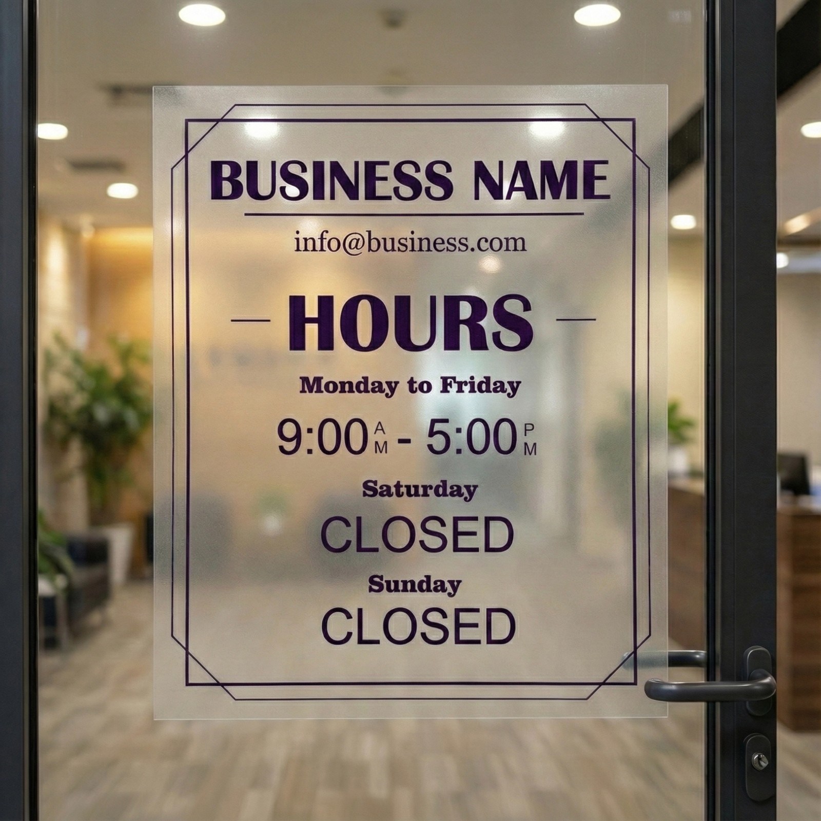 Custom Business Hours Sign for Door – Personalized Static Cling Window Decal