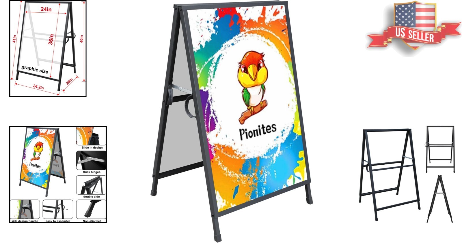 All-Metal A-Frame Sign Holder, Portable 24×36” Sandwich Board for Diverse Uses