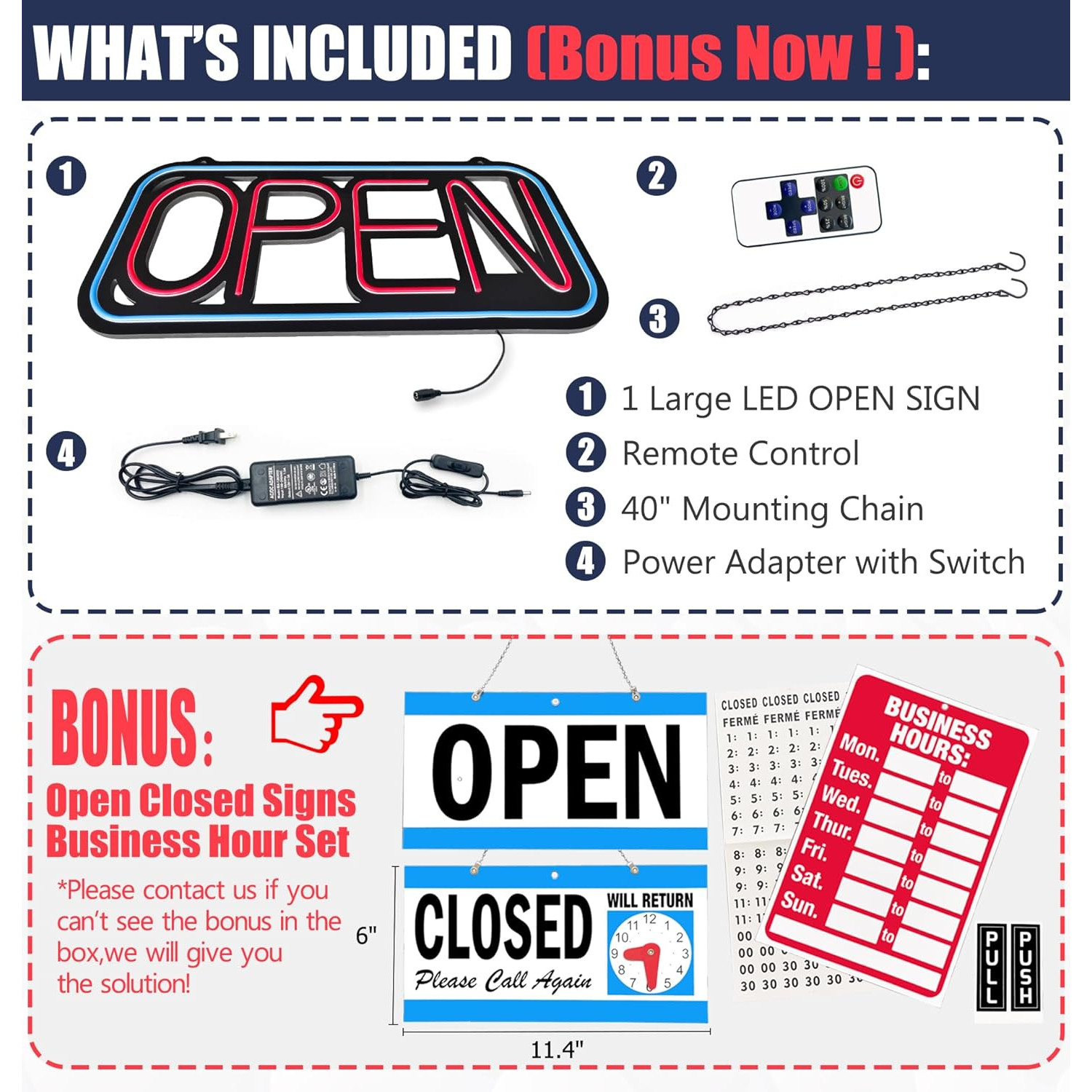 Bright LED Open Sign for Business – 32×16 Inch with Remote & Flashing Mode