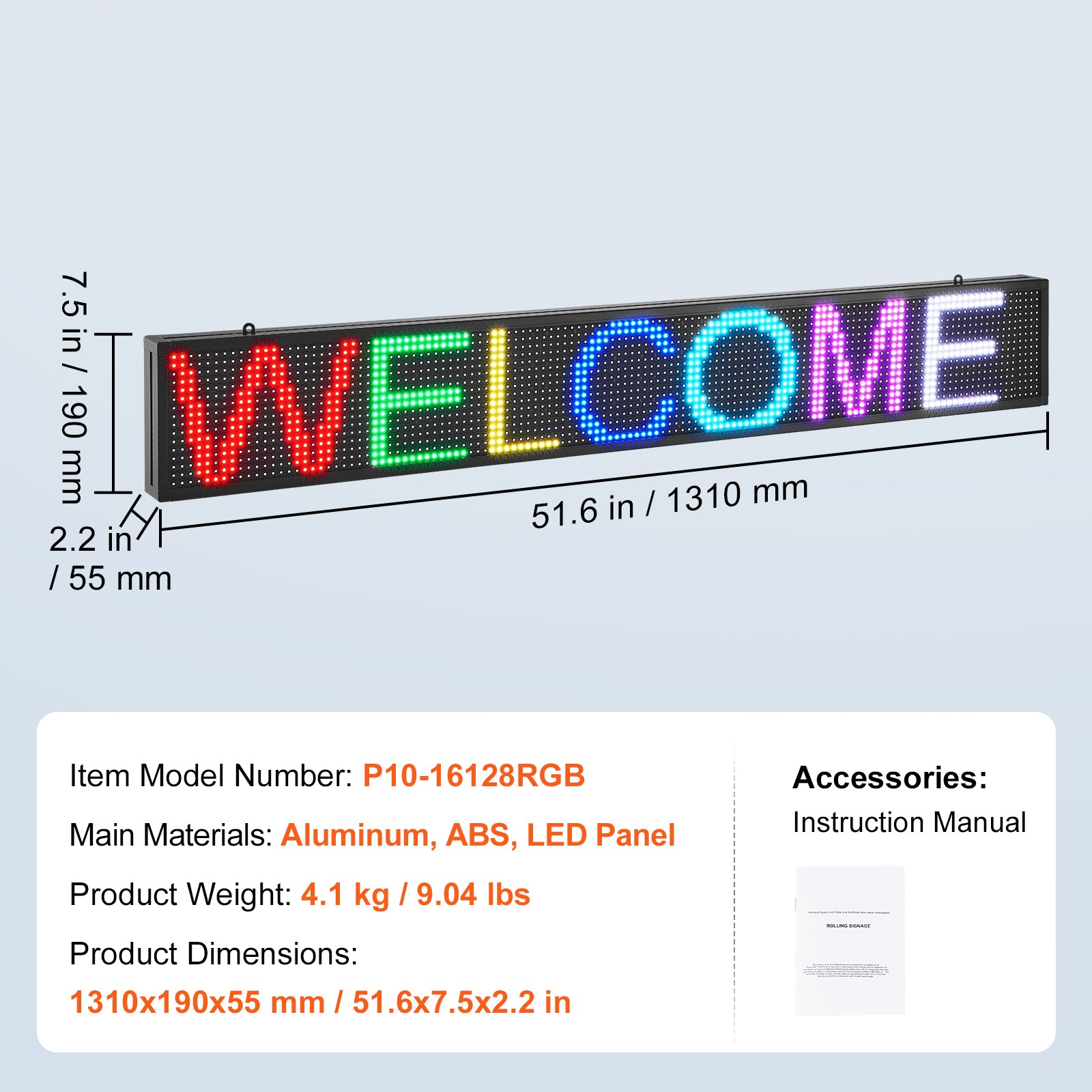 Uimoso 52″x8″ Programmable LED Sign Scrolling Display Board P10 Full Color