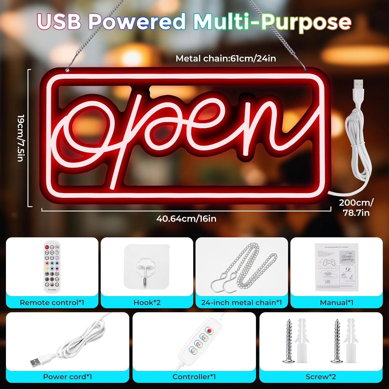 Led Open Signs for Business,Colorful and High Brightness LED and Remote Control,