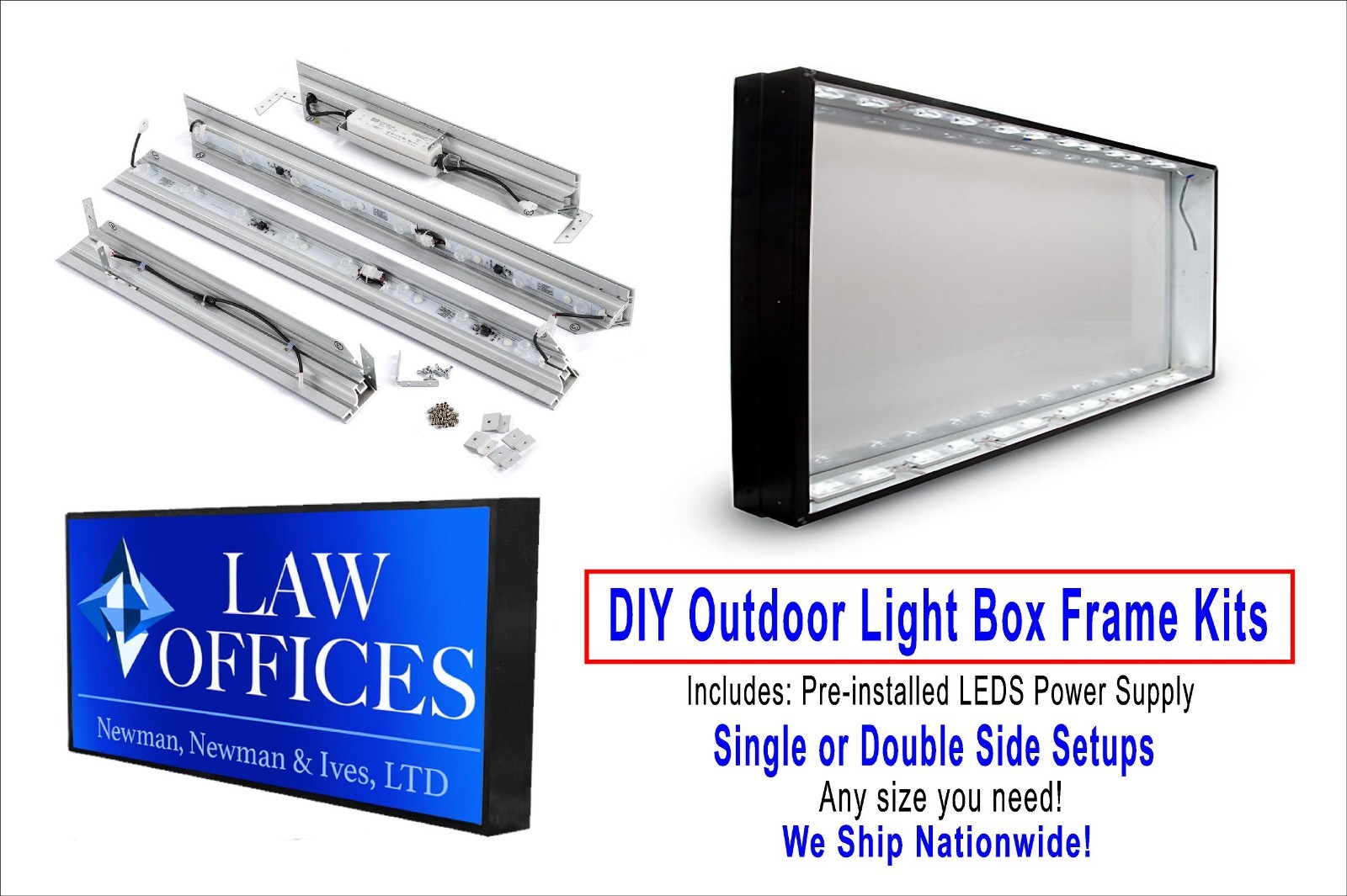 Outdoor Light box Sign Cabinet Frame Kit with Led lighting Quote Any Size S/S D