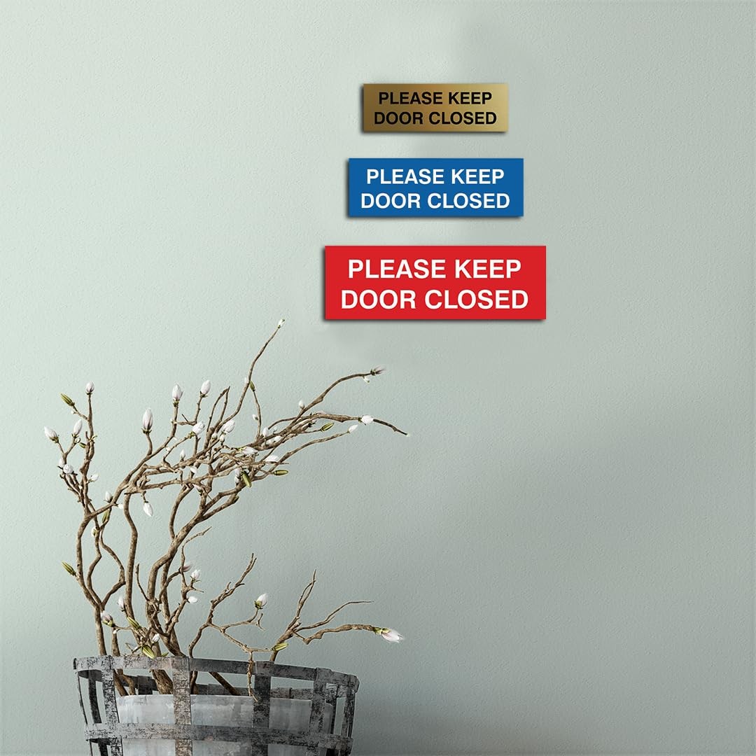 All Quality Keep Door Closed Sign – Double-Sided Adhesive – Dark Brown – Small