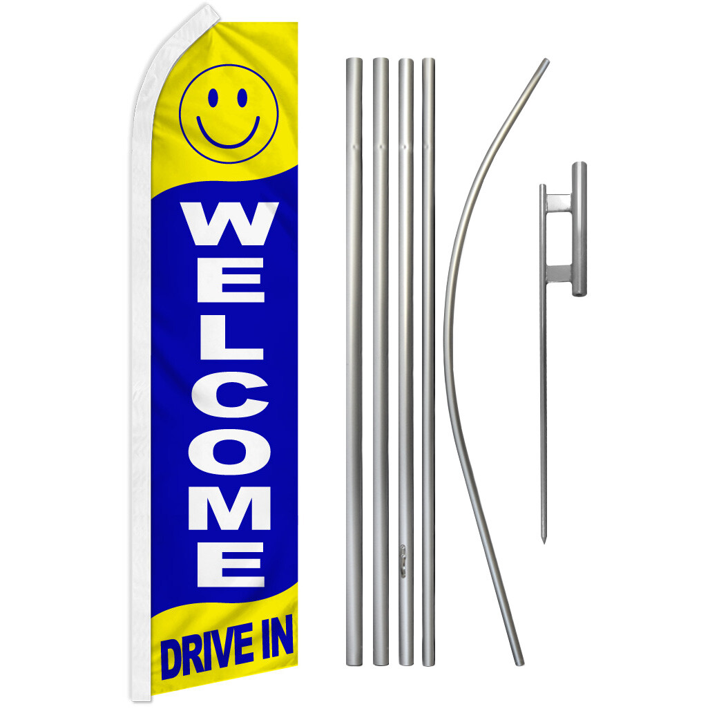 Welcome Drive In Advertising Swooper Feather Flutter Flag Pole Kit Dealership